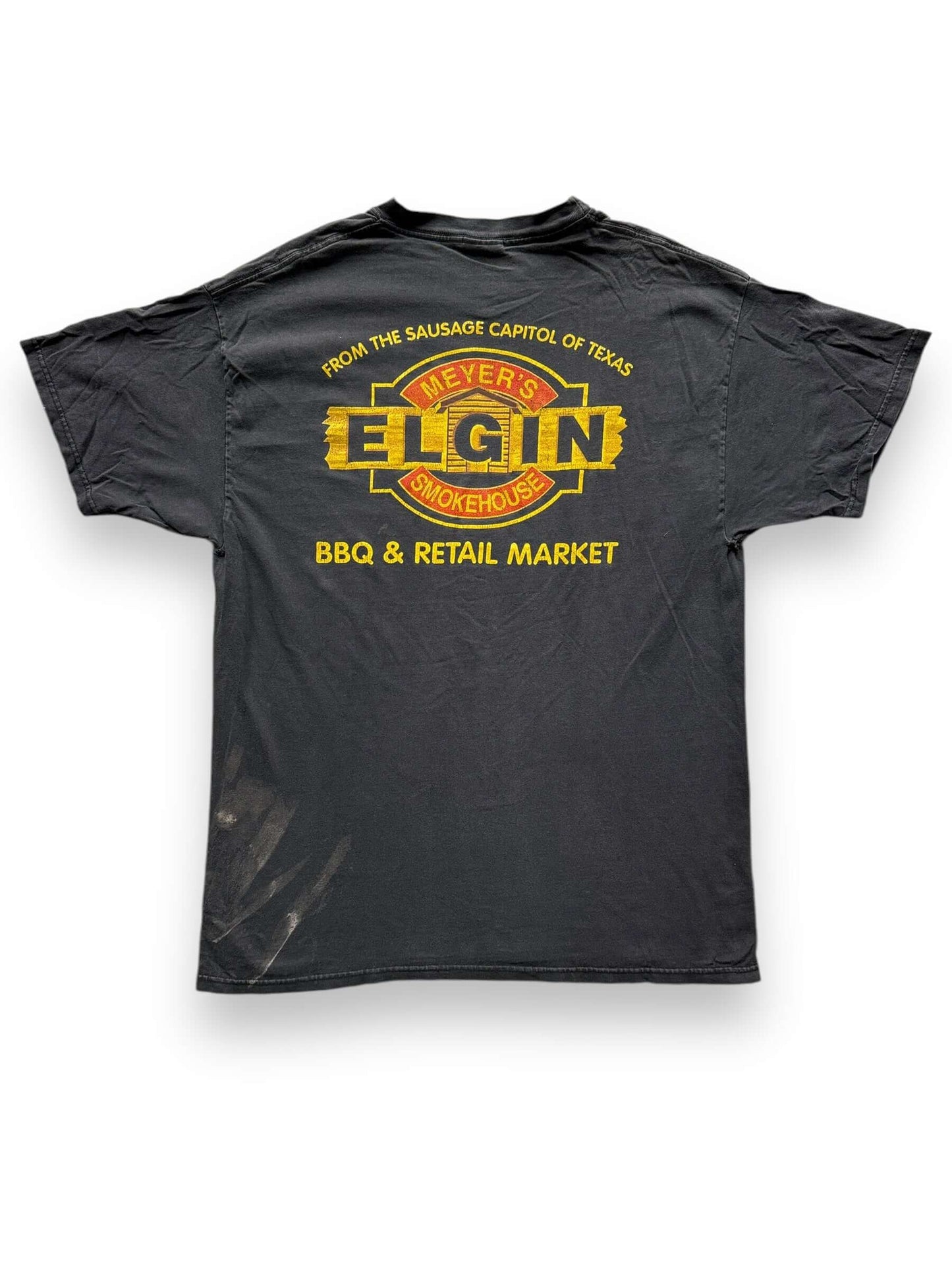 back of Vintage Meyer's Smokehouse BBQ Tee SZ L