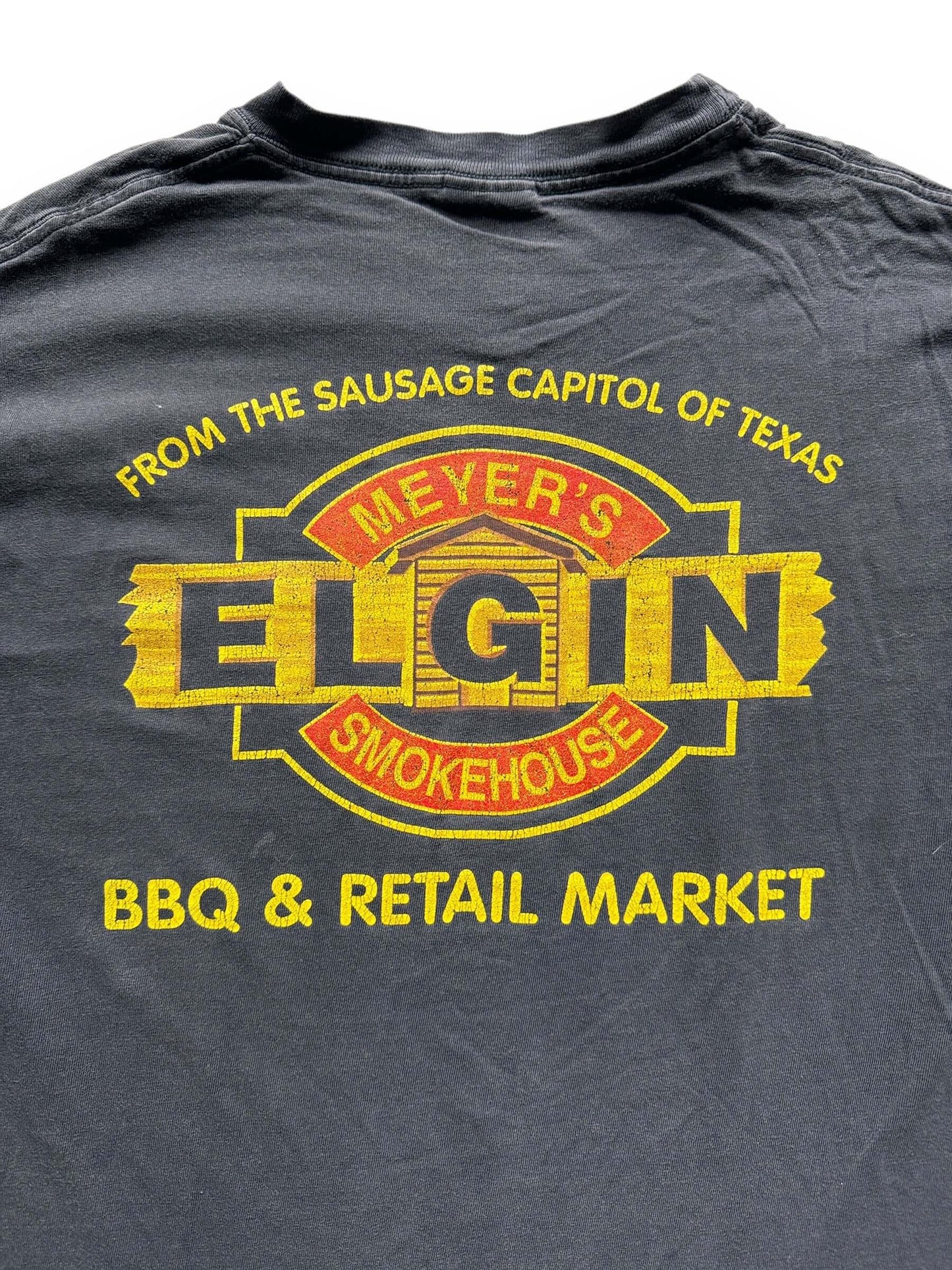 back graphic of Vintage Meyer's Smokehouse BBQ Tee SZ L