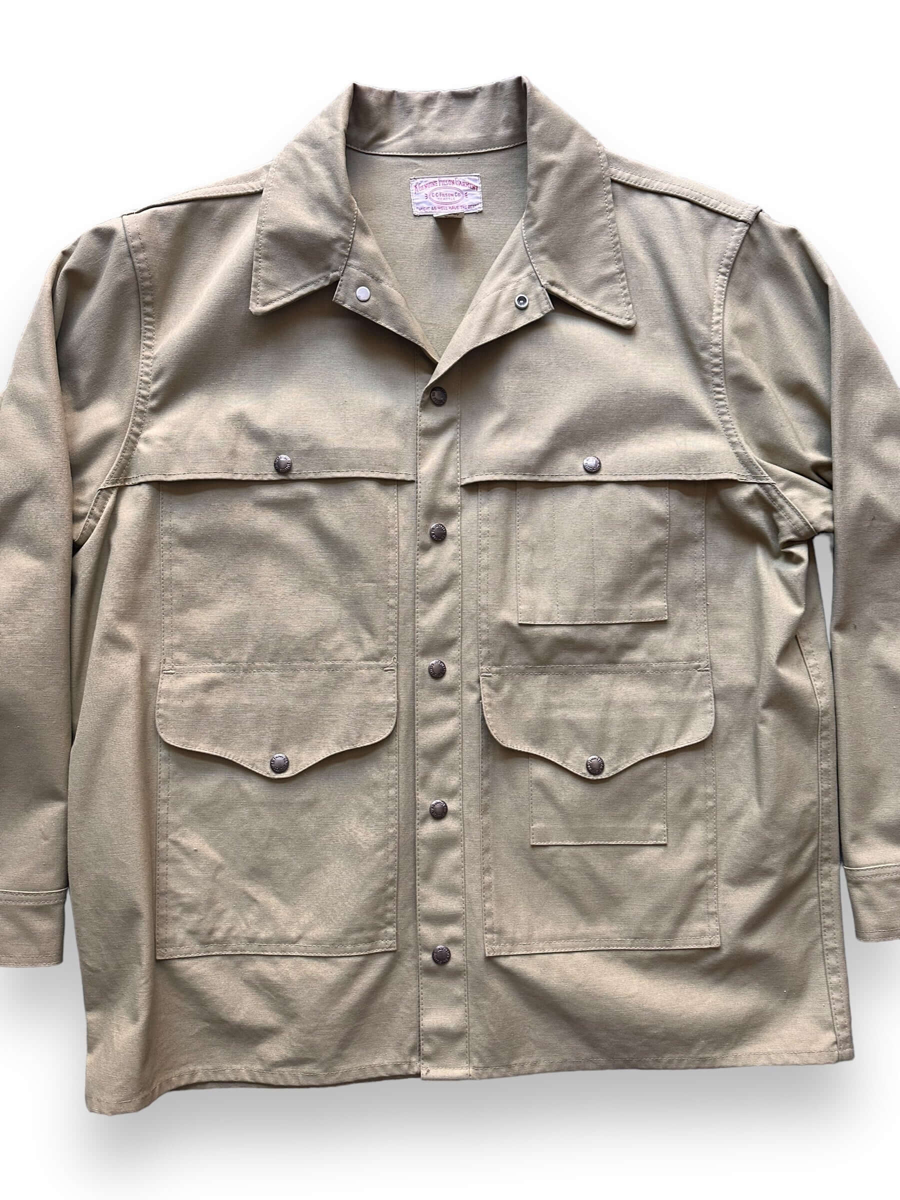 Front Detail on Vintage 70s Era Filson Tin Cloth Cruiser Jacket SZ 46