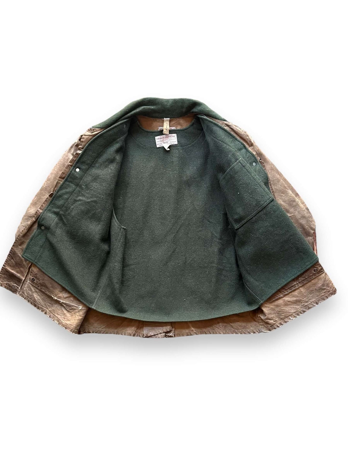 Liner View of Vintage 90s Era Filson Tin Cloth Packer Coat w/ Liner SZ 44