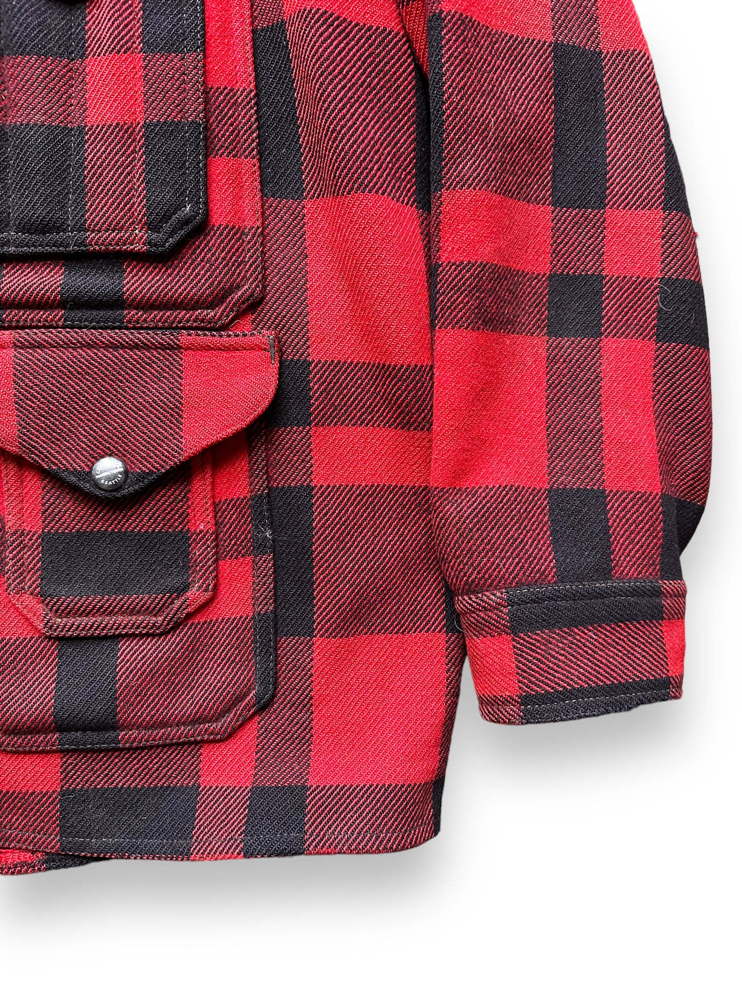 left sleeve of Vintage Union Made Filson Mackinaw Cruiser SZ L | Filson Cruiser Seattle | Vintage Workwear Seattle