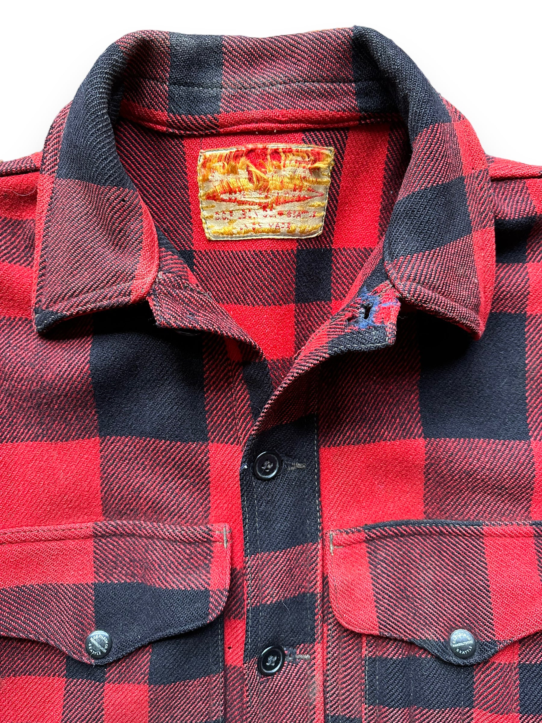 collar of Vintage Union Made Filson Mackinaw Cruiser SZ L |  Filson Cruiser Seattle | Vintage Workwear Seattle