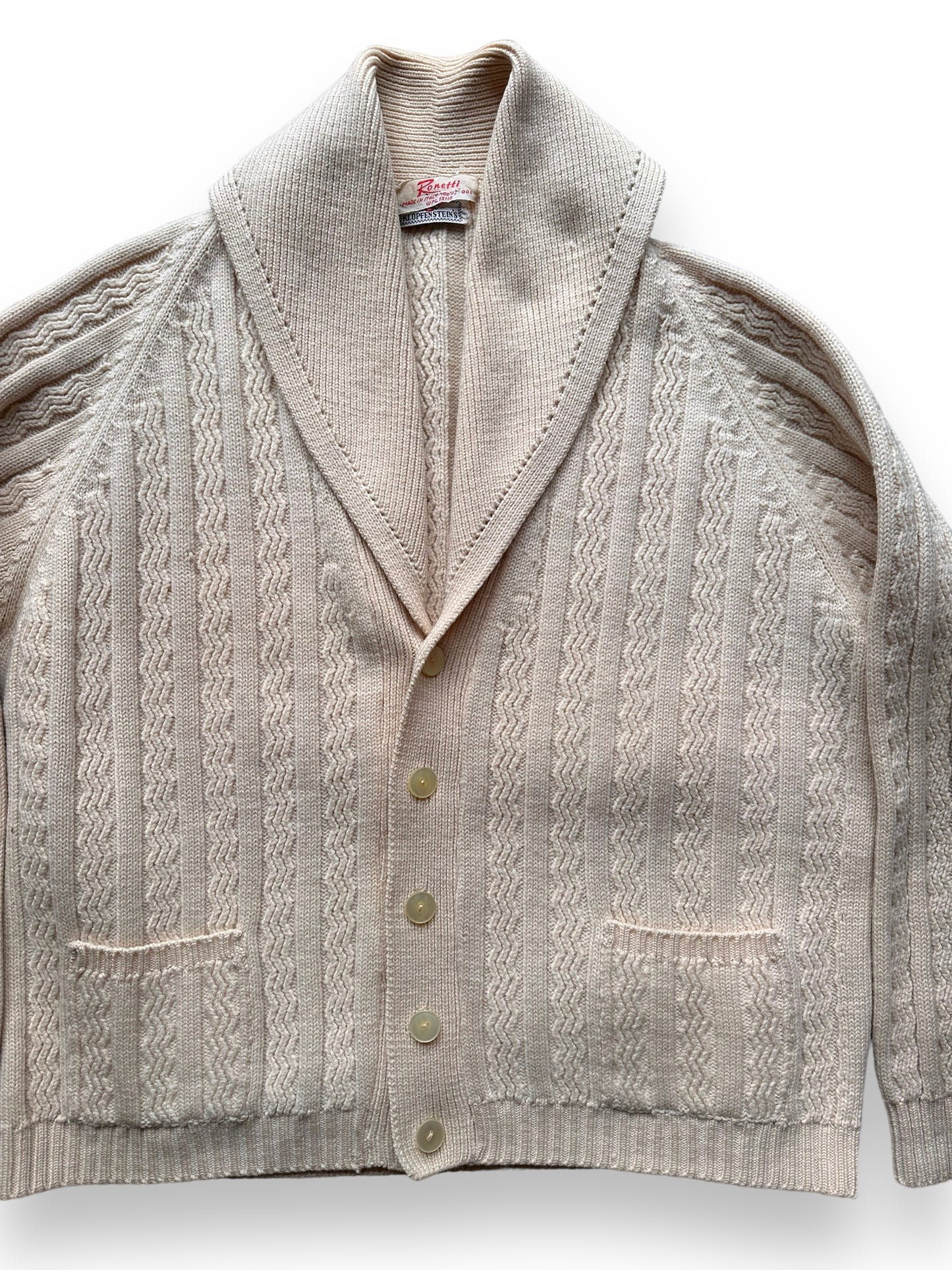 front close up Vintage Ronetti Made in Italy Shawl Collar Cardigan SZ M | Vintage Cardigan Sweaters | Vintage Clothing Seattle