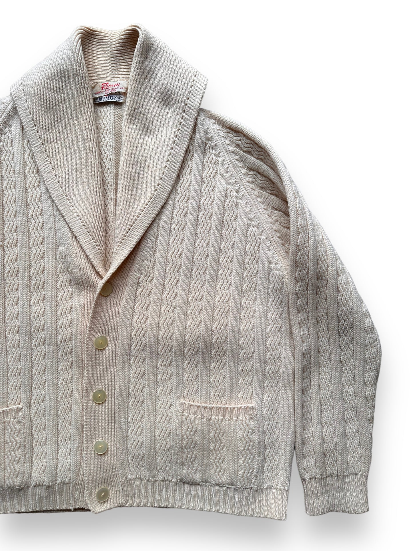 front left of Vintage Ronetti Made in Italy Shawl Collar Cardigan SZ M | Vintage Cardigan Sweaters | Vintage Clothing Seattle