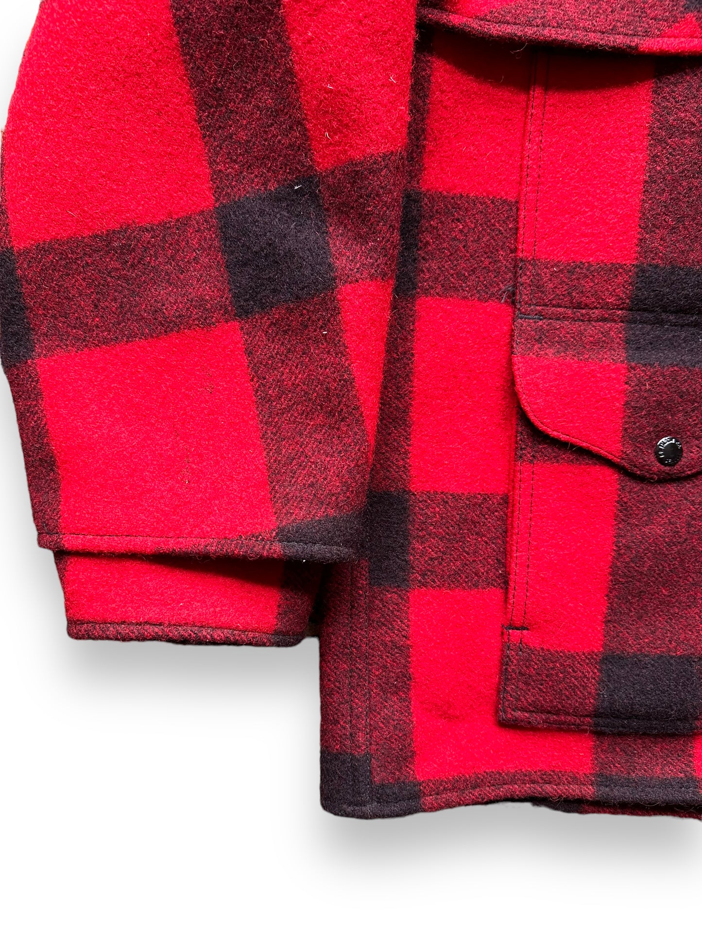 right sleeve on Vintage 80s Filson Double Mackinaw Jacket | Barn Owl Vintage Goods | Vintage Filson Workwear Seattle
