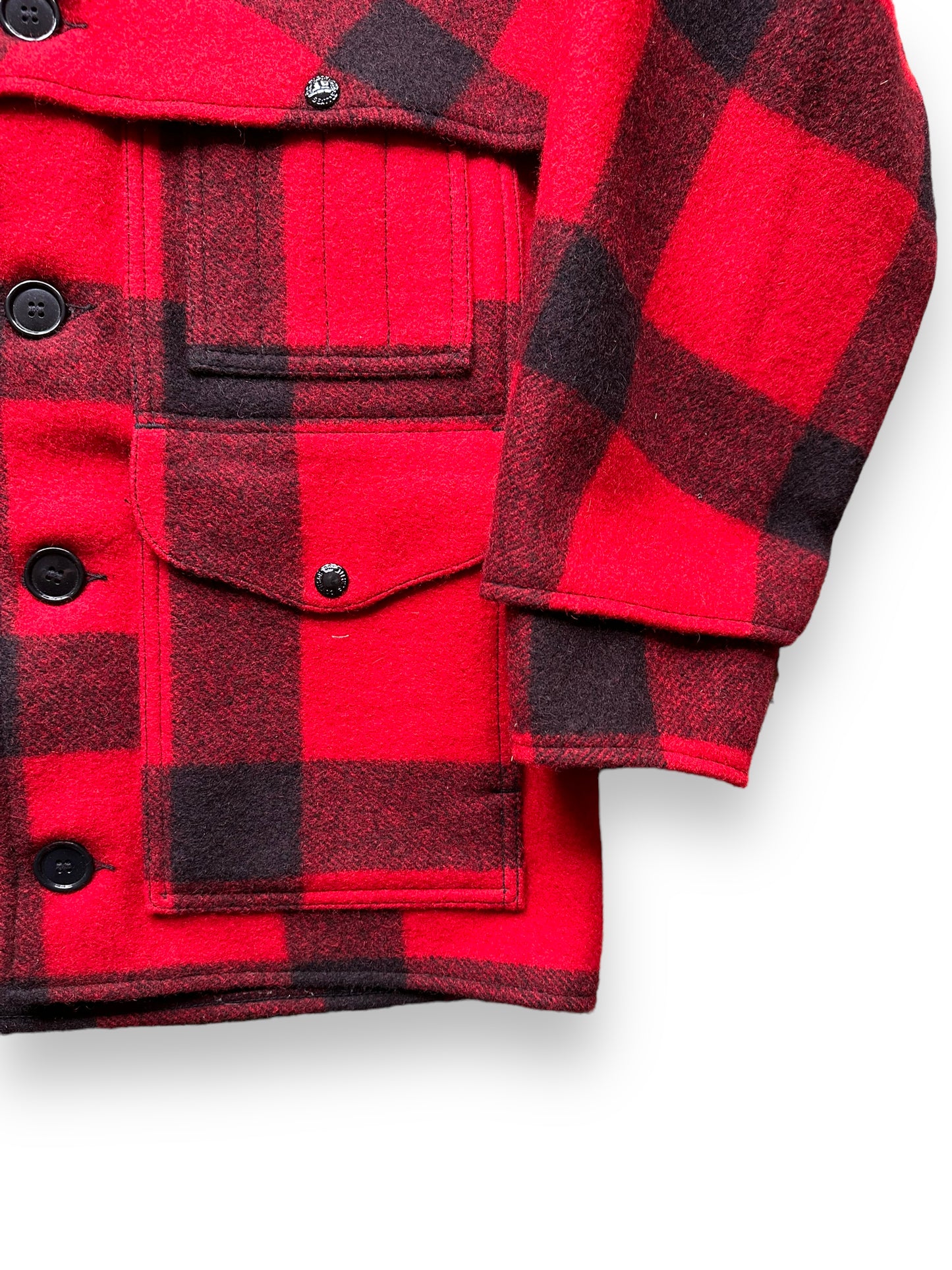 left sleeve of Vintage 80s Filson Double Mackinaw Jacket | Barn Owl Vintage Goods | Vintage Filson Workwear Seattle