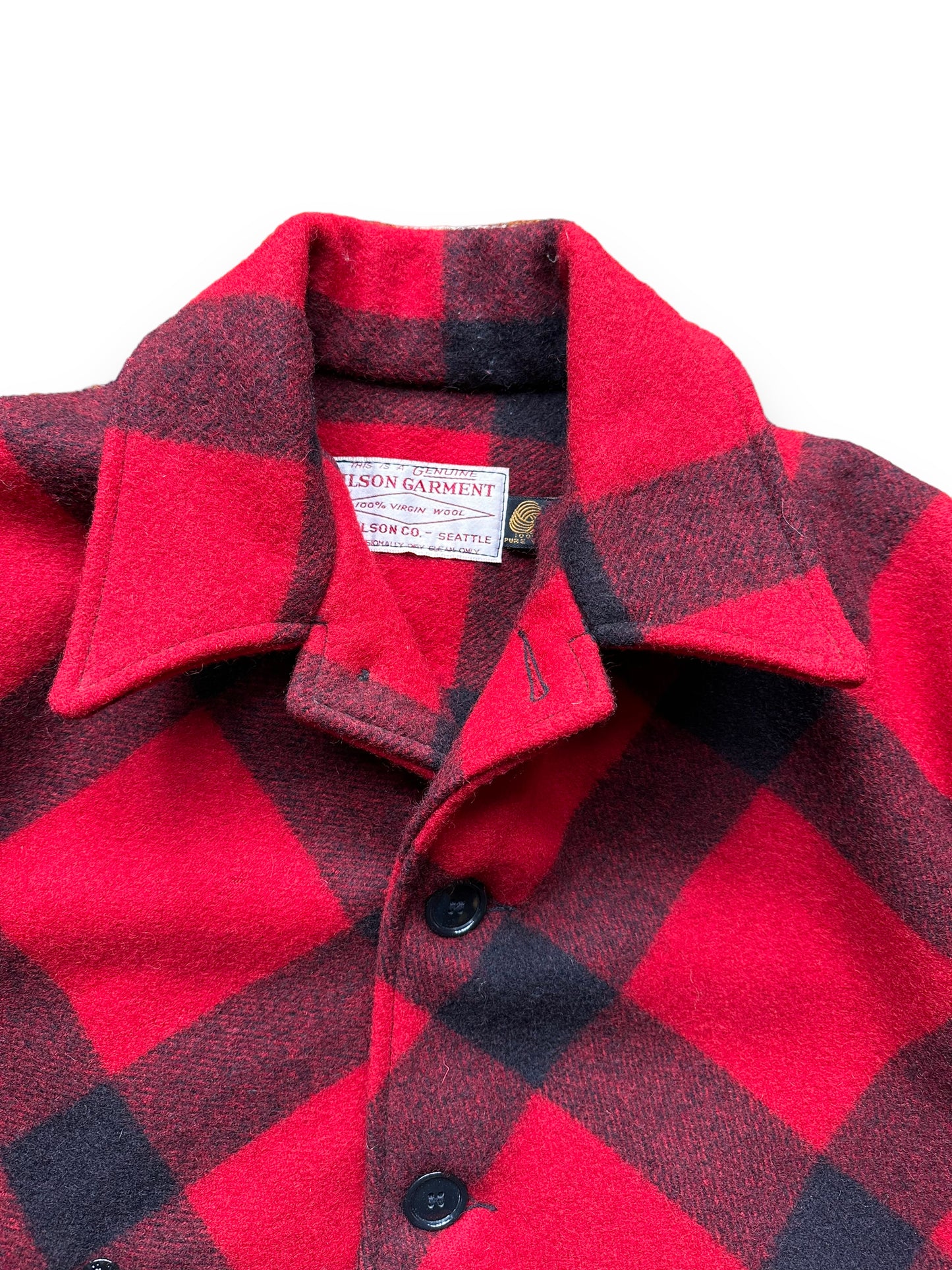 collar of Vintage 80s Filson Double Mackinaw Jacket | Barn Owl Vintage Goods | Vintage Filson Workwear Seattle