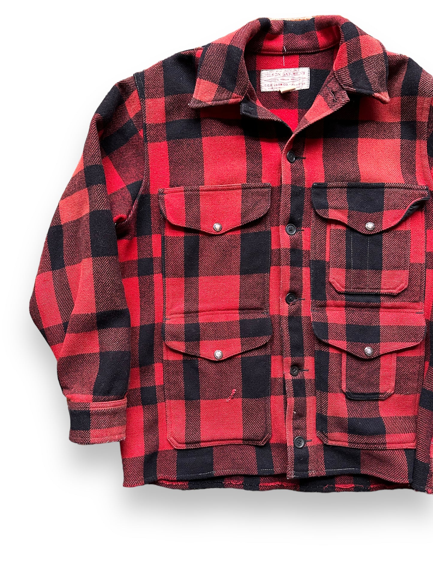 front right of Vintage 70s Filson Mackinaw Jacket SZ 44 | Barn Owl Vintage Goods | Vintage Filson Workwear Seattle