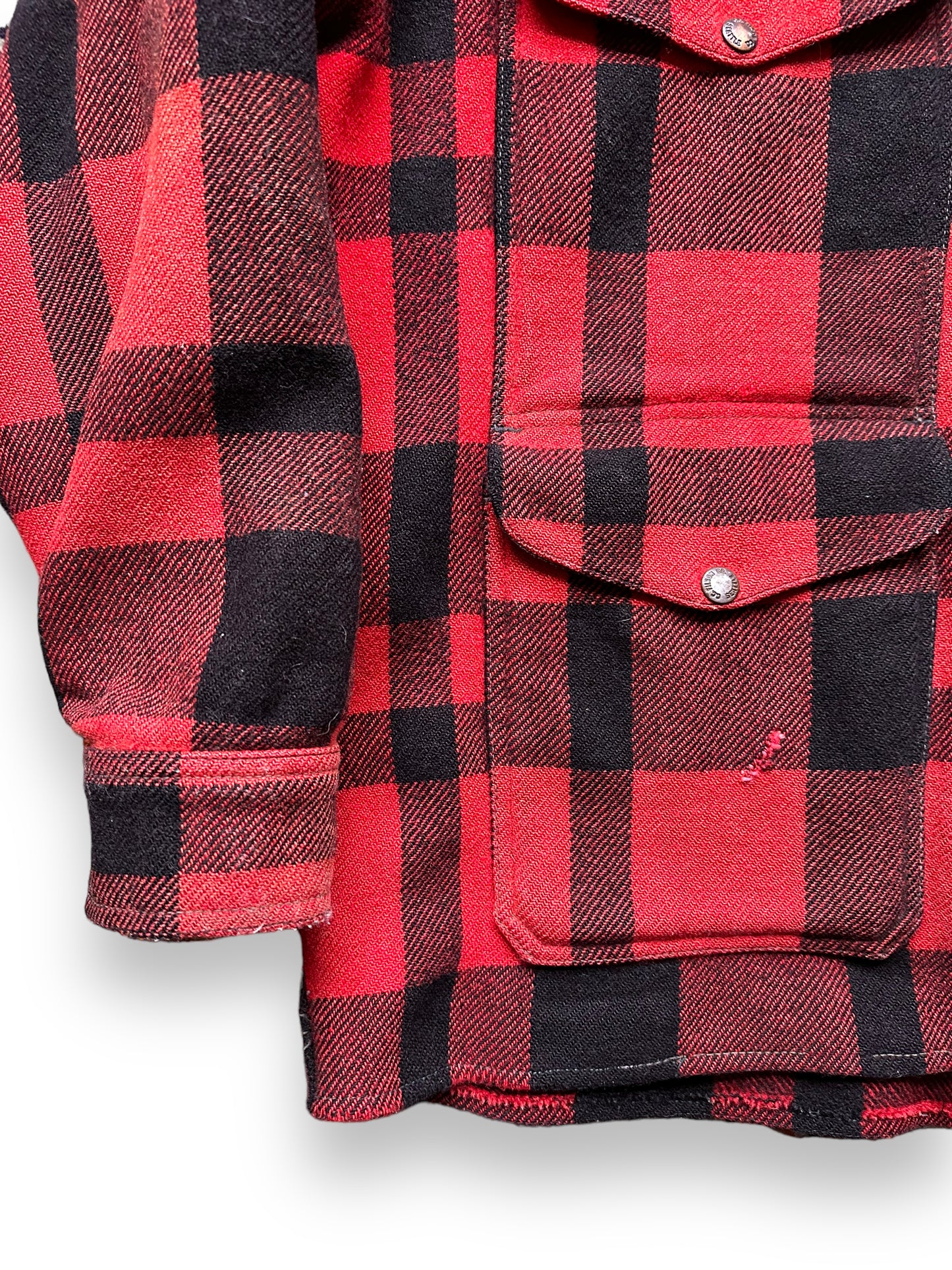 right sleeve of Vintage 70s Filson Mackinaw Jacket SZ 44 | Barn Owl Vintage Goods | Vintage Filson Workwear Seattle