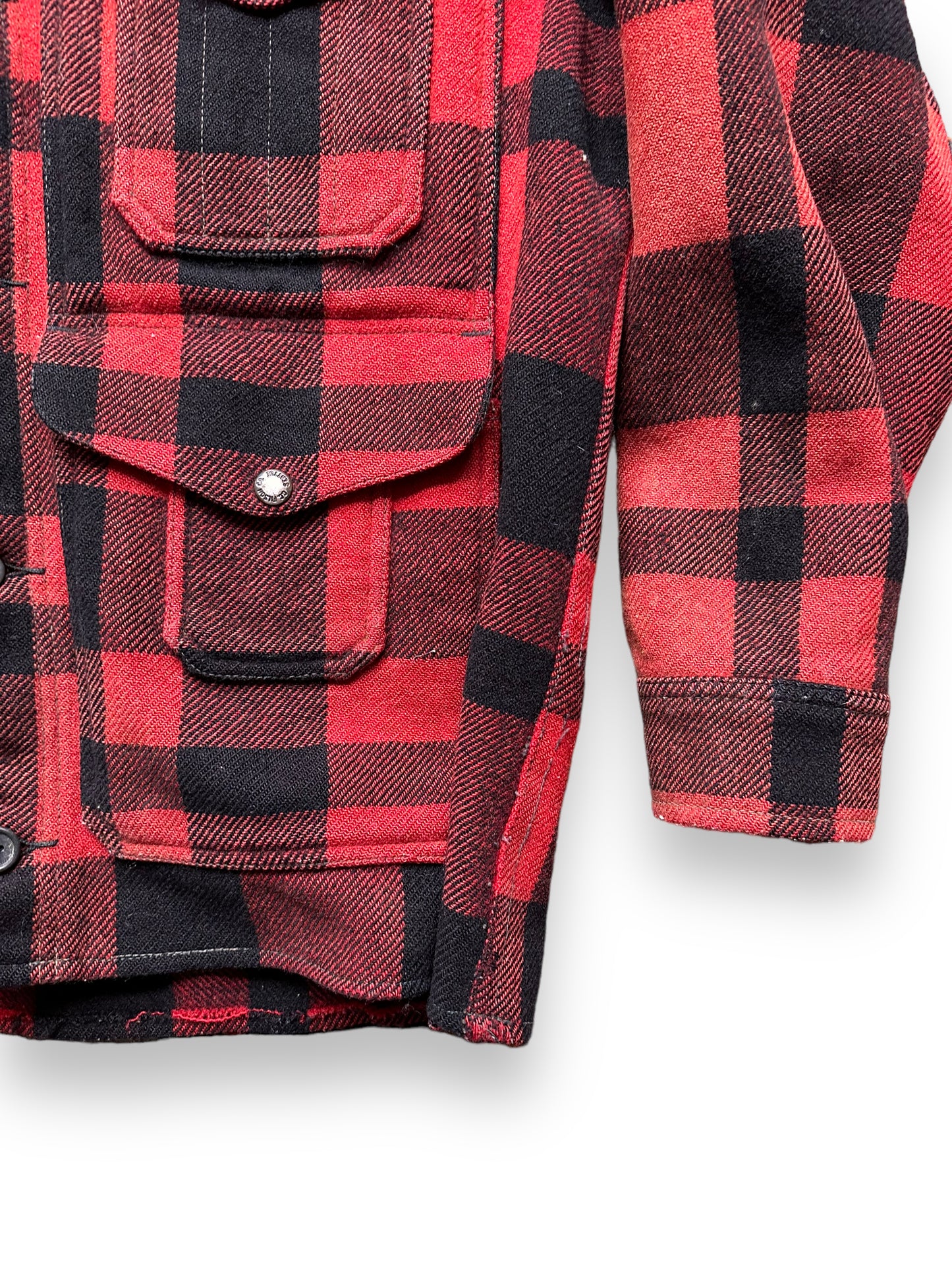 left sleeve on Vintage 70s Filson Mackinaw Jacket SZ 44 | Barn Owl Vintage Goods | Vintage Filson Workwear Seattle