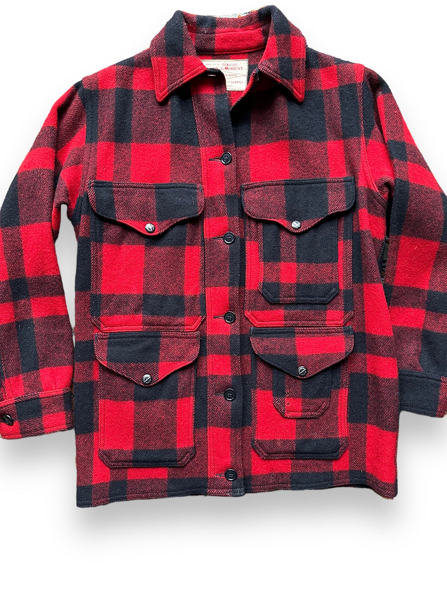 front close up of Vintage 40s/50s Era Filson Union Made Cruiser SZ 36 | Barn Owl Vintage Goods | Vintage Filson Workwear Seattle