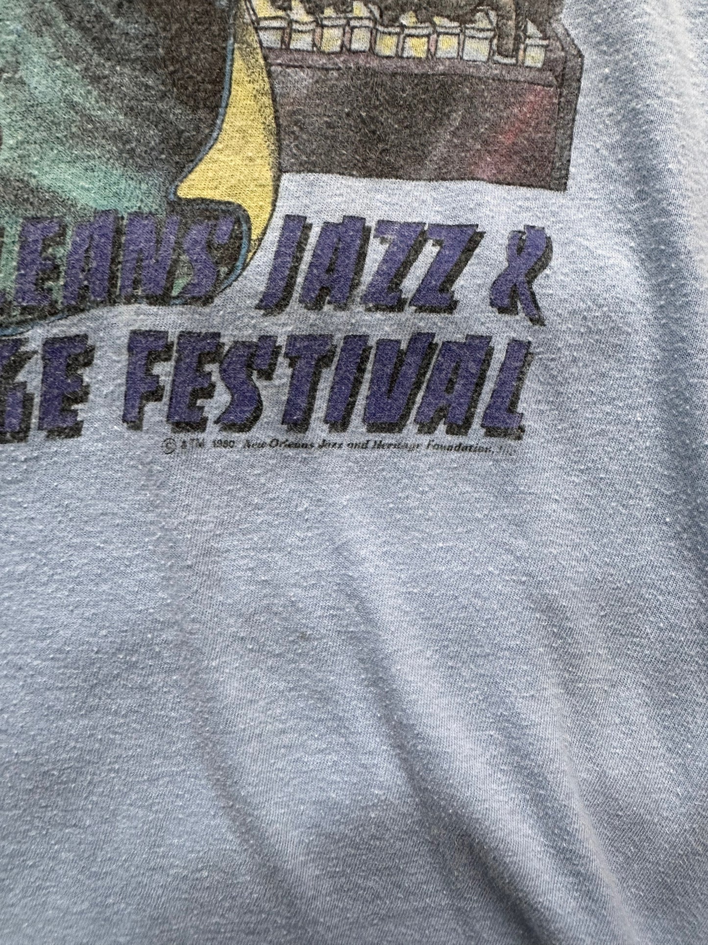 Copyright Date on Vintage 1980 New Orleans Jazz & Heritage Professor Longhair Tee SZ S | Vintage 1980 New Orleans Jazz Tee Seattle | Barn Owl Vintage