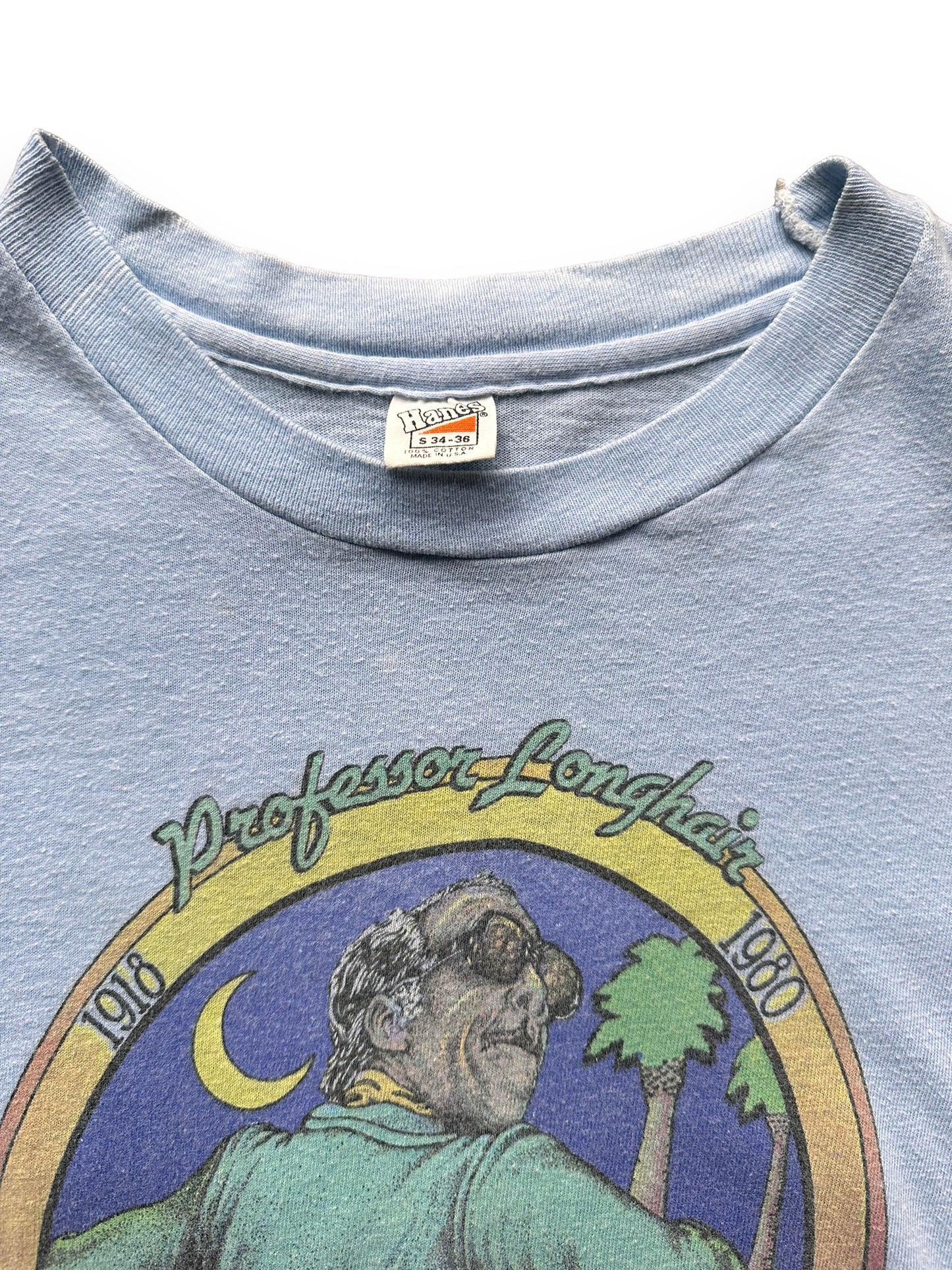 Tag View of Vintage 1980 New Orleans Jazz & Heritage Professor Longhair Tee SZ S | Vintage 1980 New Orleans Jazz Tee Seattle | Barn Owl Vintage