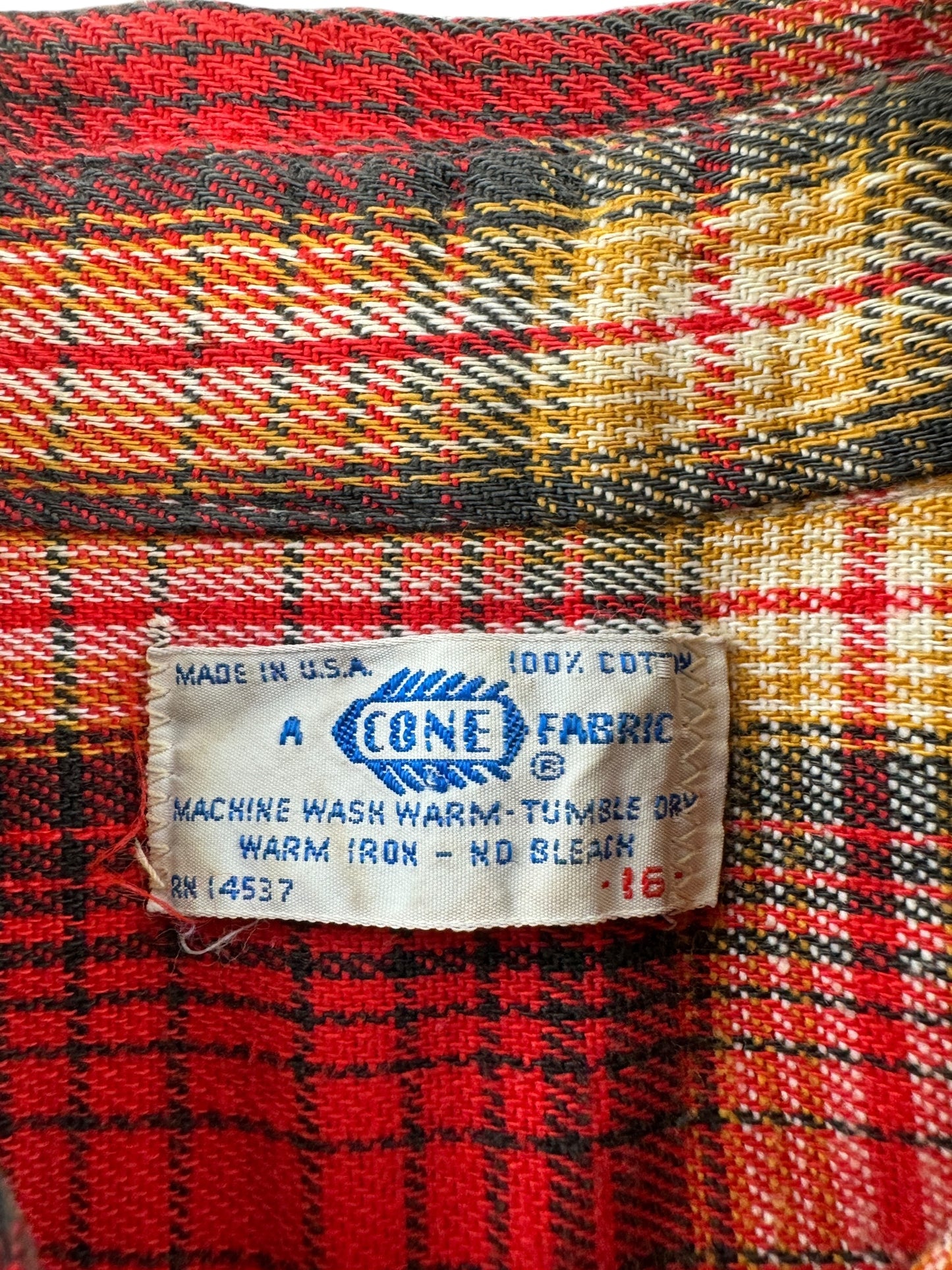 Tag on Vintage Cone Fabric Cotton Flannel SZ L