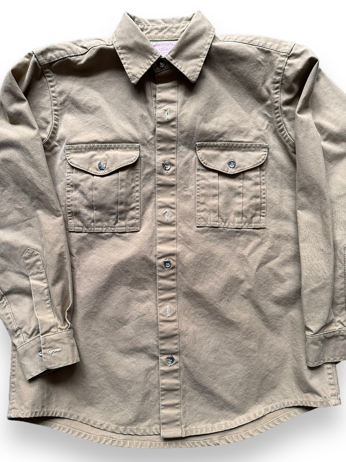front close up of Vintage Filson Canvas Shirt | Barn Owl Vintage Goods | Vintage Filson Workwear Seattle