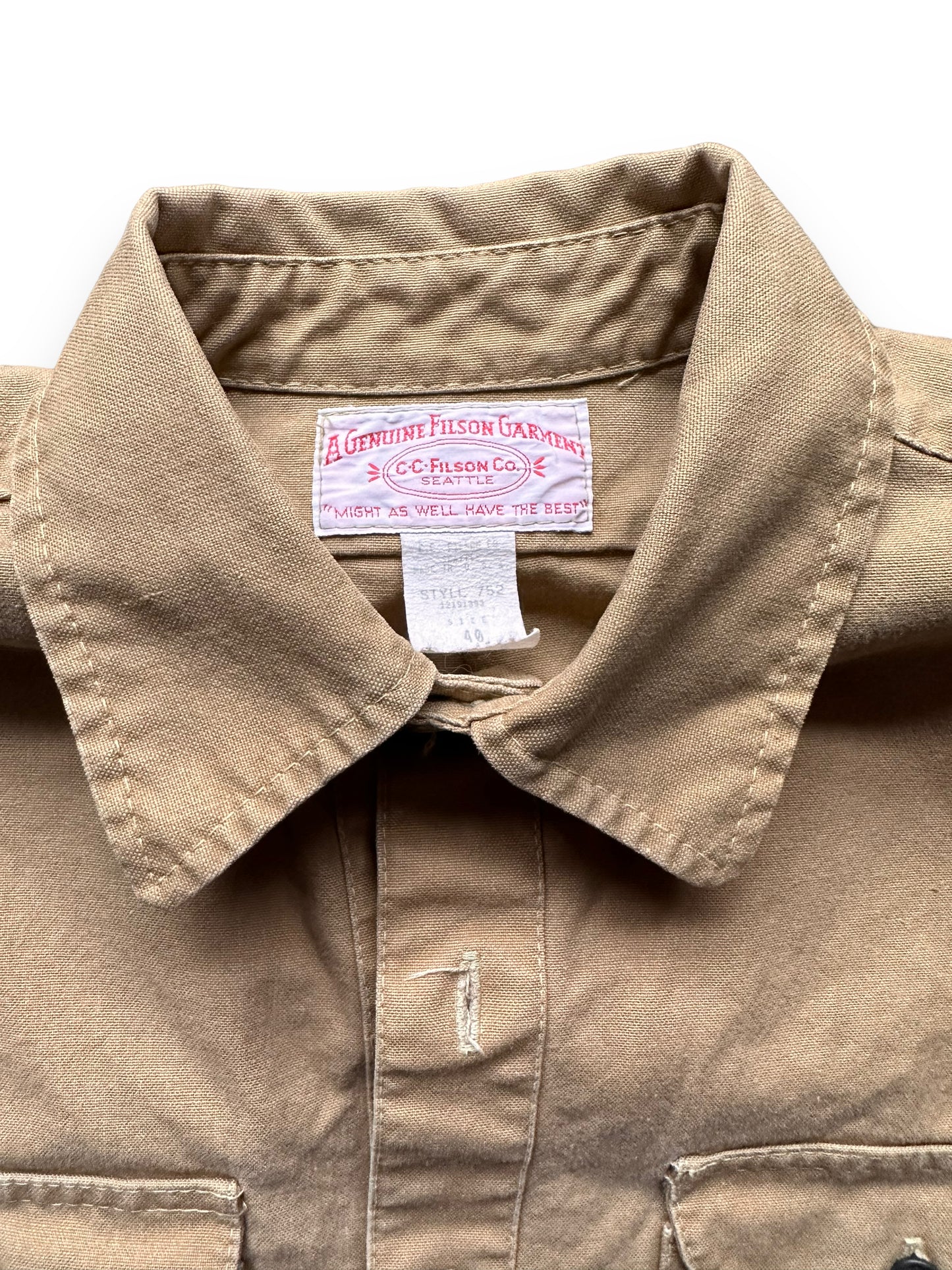 collar of Vintage Filson Canvas Shirt | Barn Owl Vintage Goods | Vintage Filson Workwear Seattle