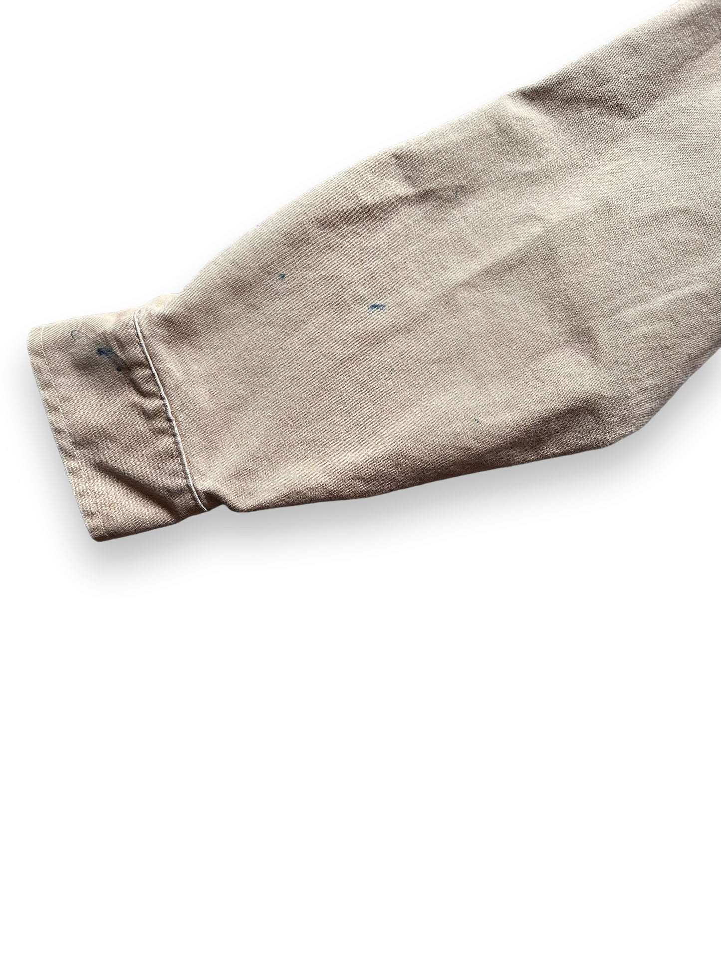 sleeve blemishes right sleeve of Vintage Filson Canvas Shirt | Barn Owl Vintage Goods | Vintage Filson Workwear Seattle