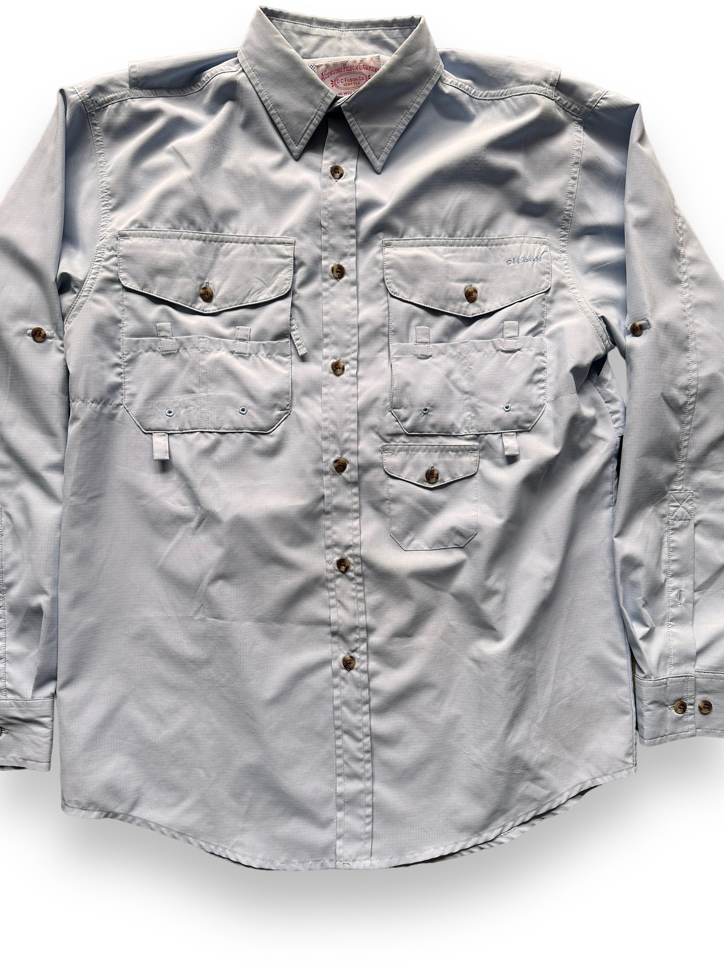 front close up of Filson Ultralight Button Up Shirt | Barn Owl Vintage Goods | Vintage Filson Workwear Seattle
