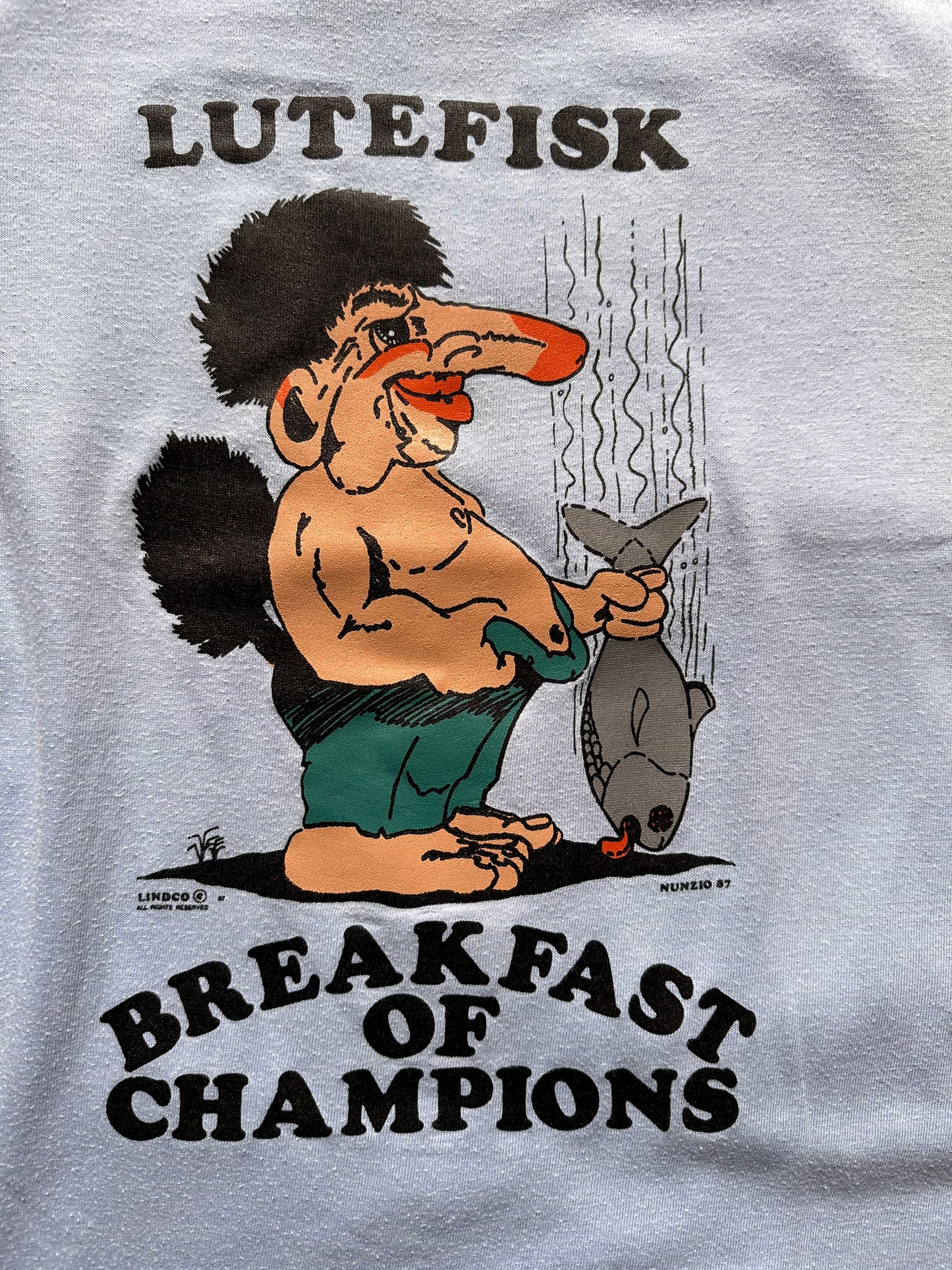 front close up of Vintage Lutefisk "Breakfast of Champions" Tee SZ S | Vintage Tee Seattle | Barn Owl Vintage