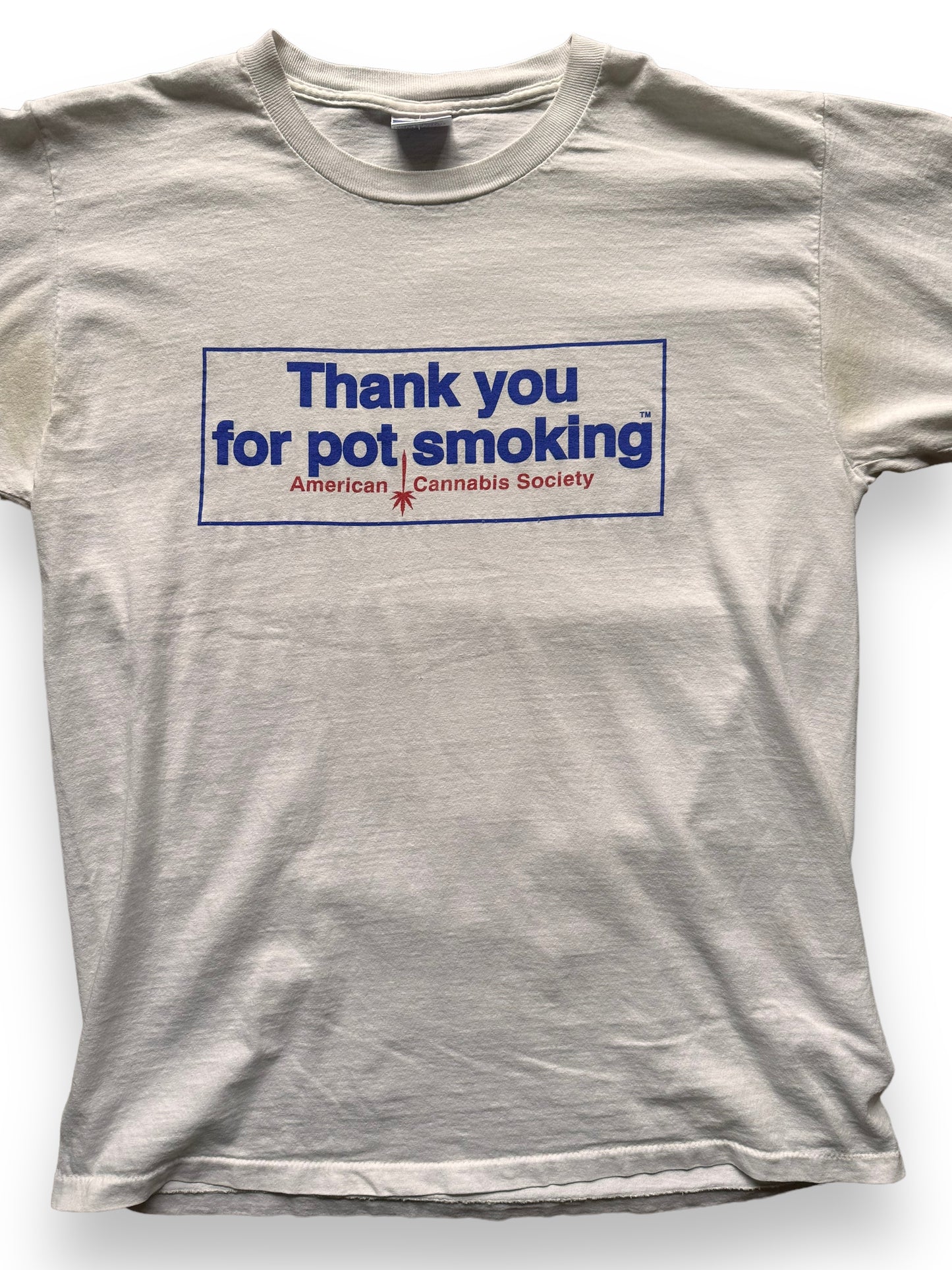 front close up Vintage "Thank You For Pot Smoking" Tee SZ L | Vintage Tee Seattle | Barn Owl Vintage