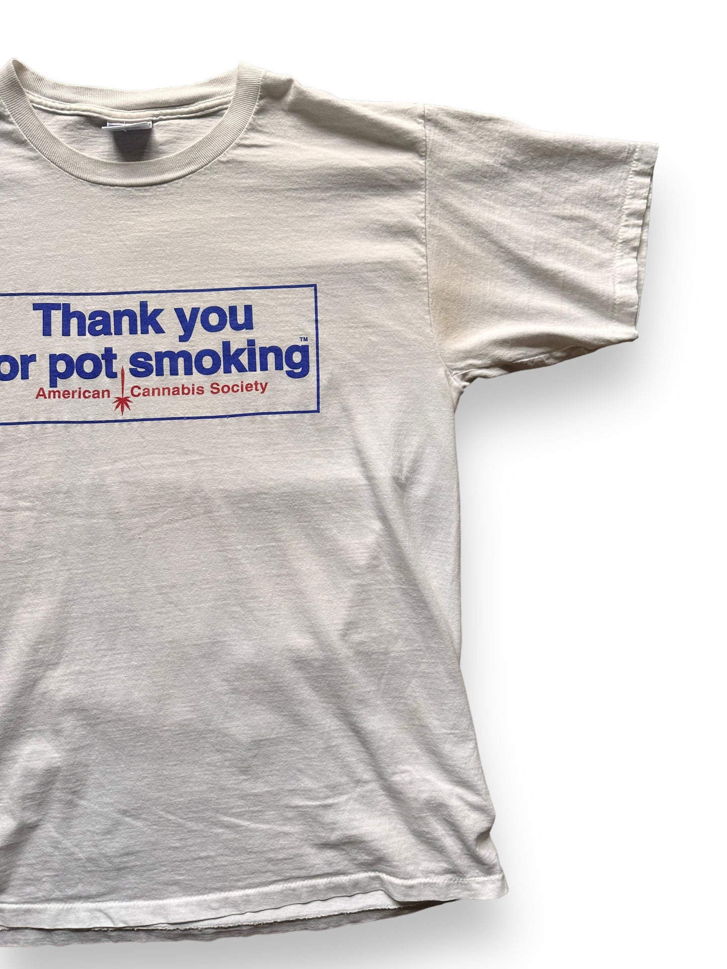 front left of Vintage "Thank You For Pot Smoking" Tee SZ L | Vintage Tee Seattle | Barn Owl Vintage