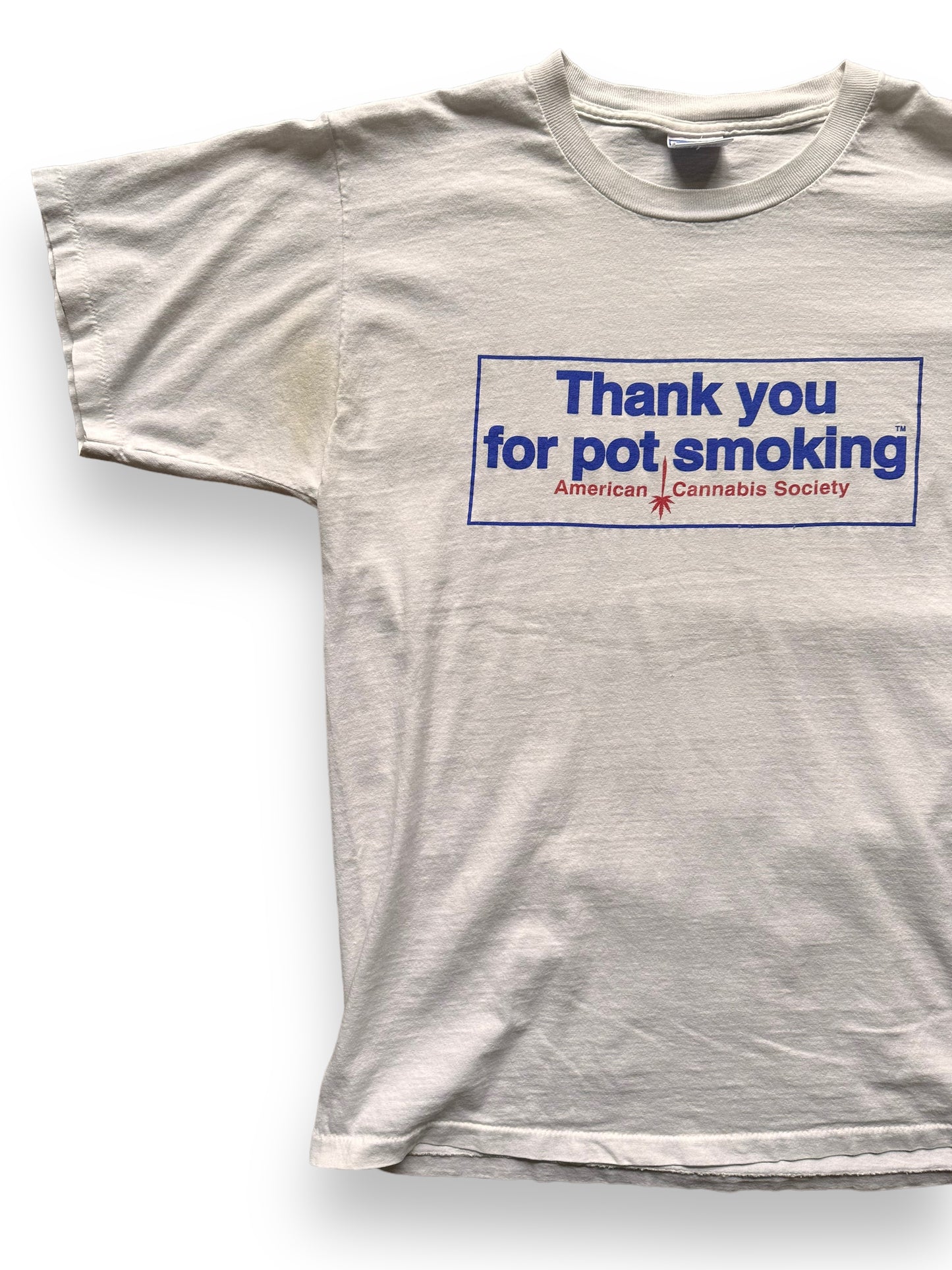 front right of Vintage "Thank You For Pot Smoking" Tee SZ L | Vintage Tee Seattle | Barn Owl Vintage