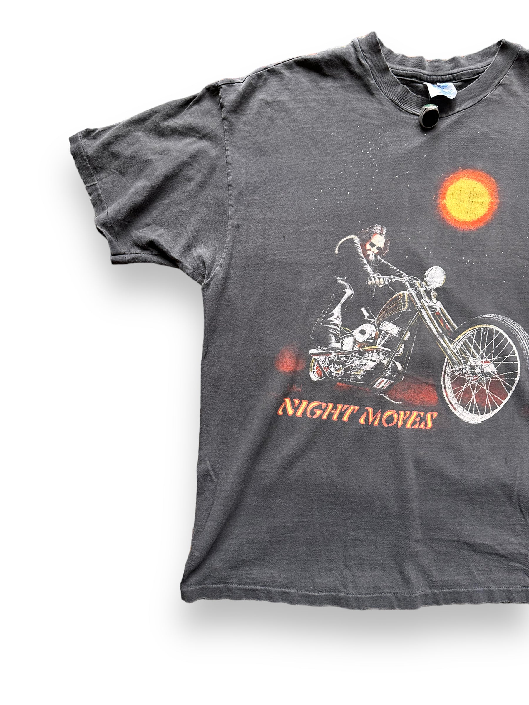 front right of Vintage David Mann Nightmoves Harley Tee SZ XL |  Vintage Harley Davidson Tee Seattle | Barn Owl Vintage