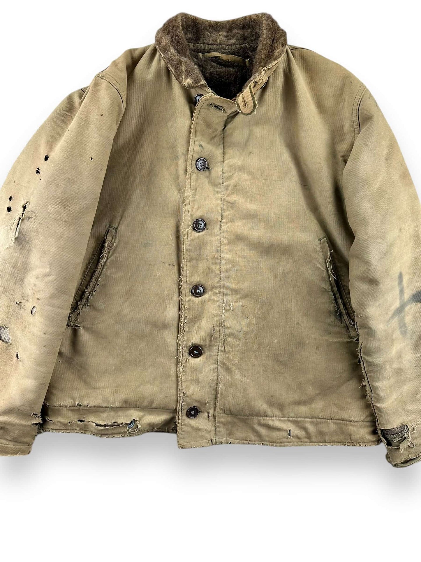 Front Detail on Vintage Salty N-1 USN Deck Jacket SZ 40