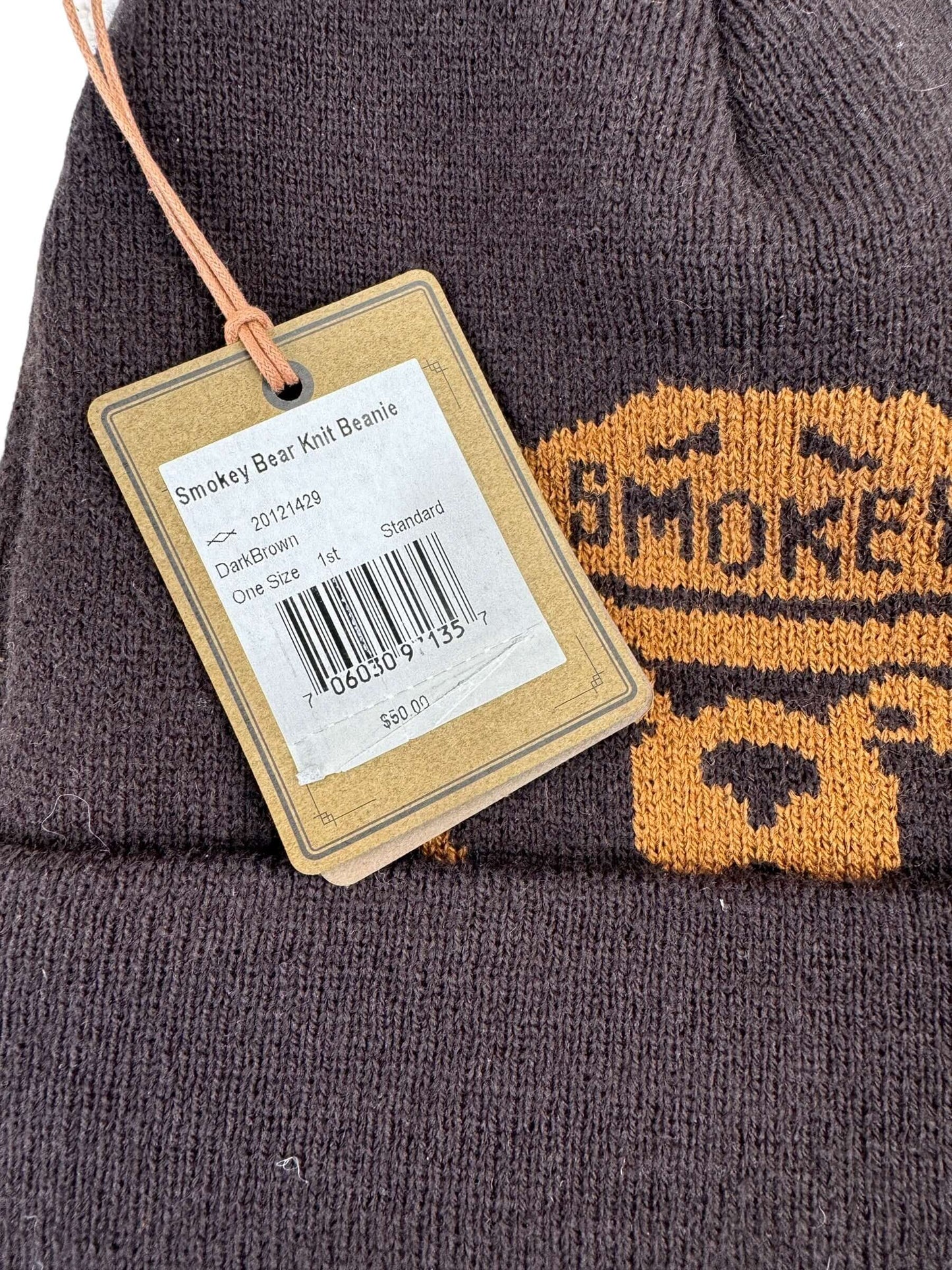 Tag View of NOS Filson Smokey Bear Knit Beanie