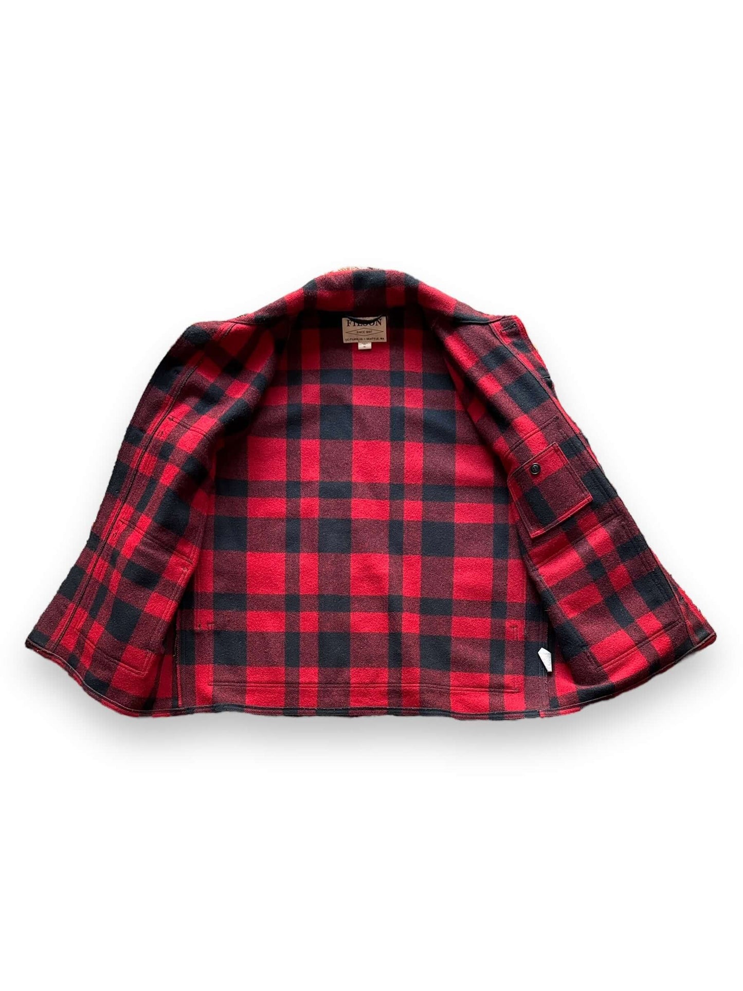 Liner View of Filson Red & Black Mackinaw Cruiser SZ XL