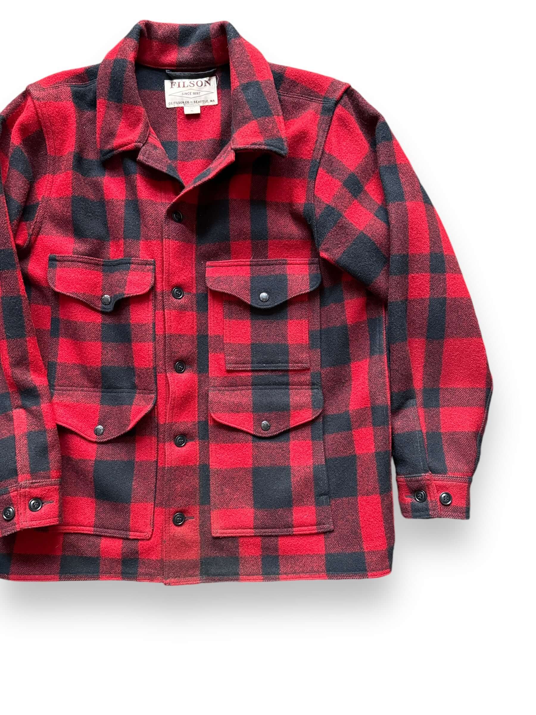 Front Left View of Filson Red & Black Mackinaw Cruiser SZ XL