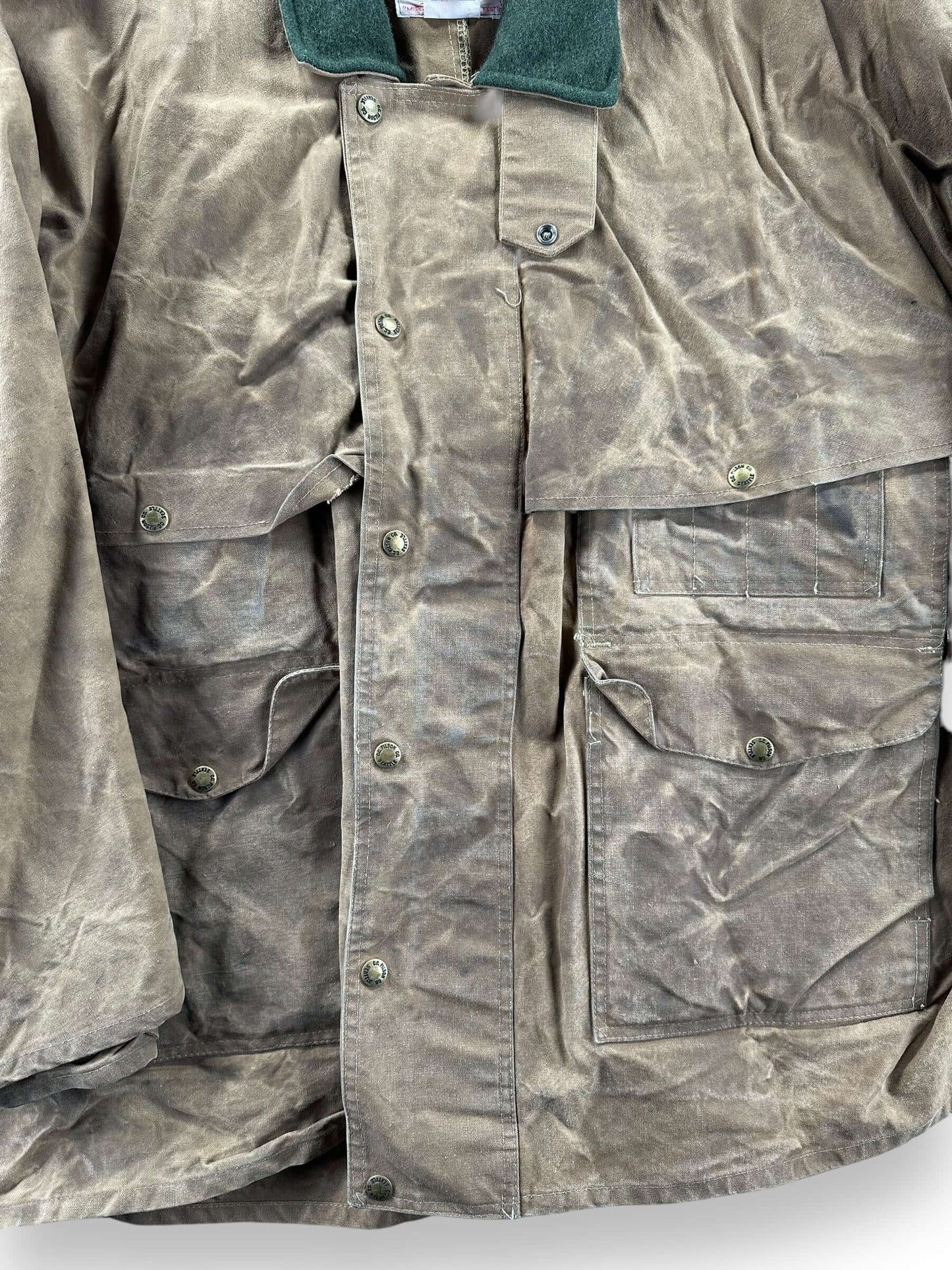 Front Chest View of Vintage Filson Tin Cloth Packer SZ 46