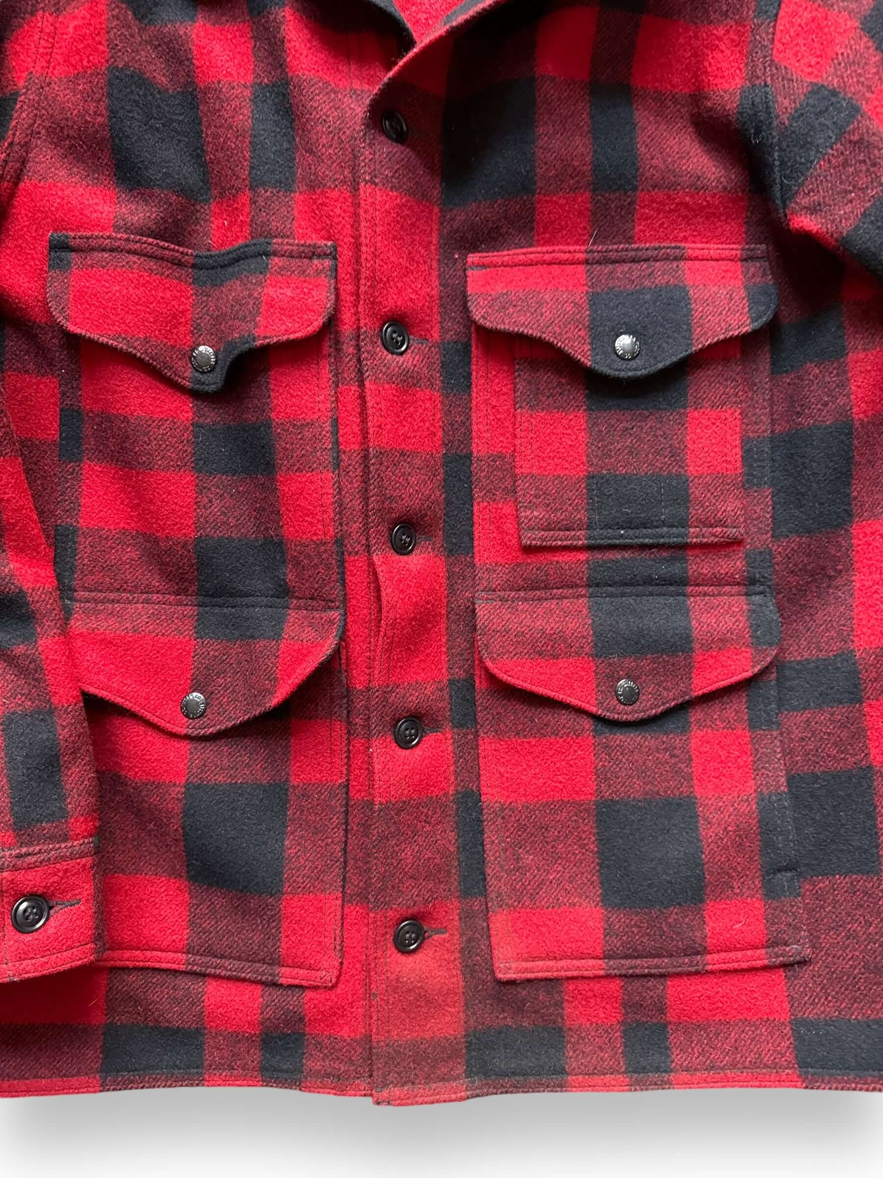 Front Detail on Filson Red & Black Mackinaw Cruiser SZ XL