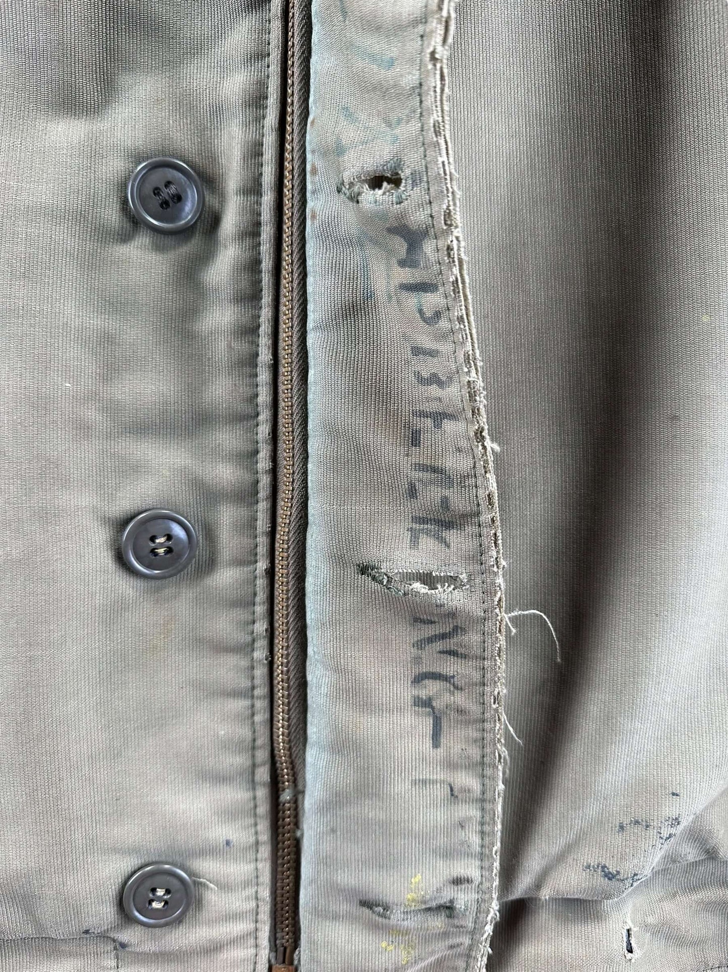 More Stencil on Inner Placket of Vintage USN 44 N-1 Deck Jacket SZ 40