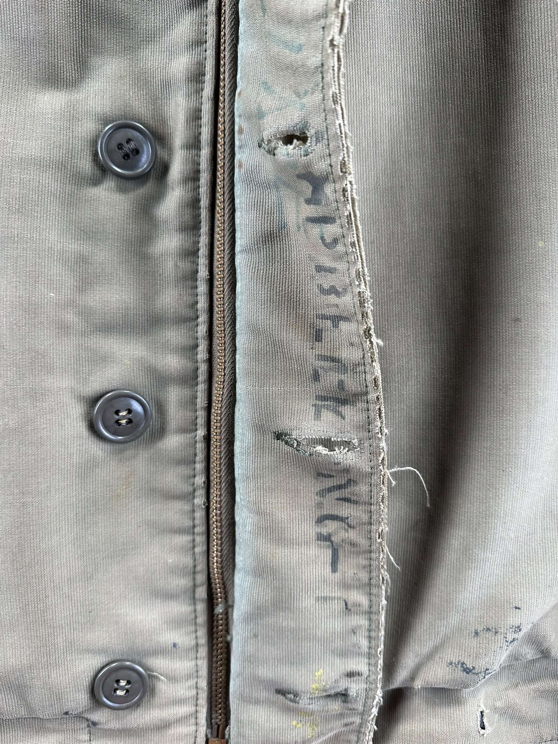 More Stencil on Inner Placket of Vintage USN 44 N-1 Deck Jacket SZ 40