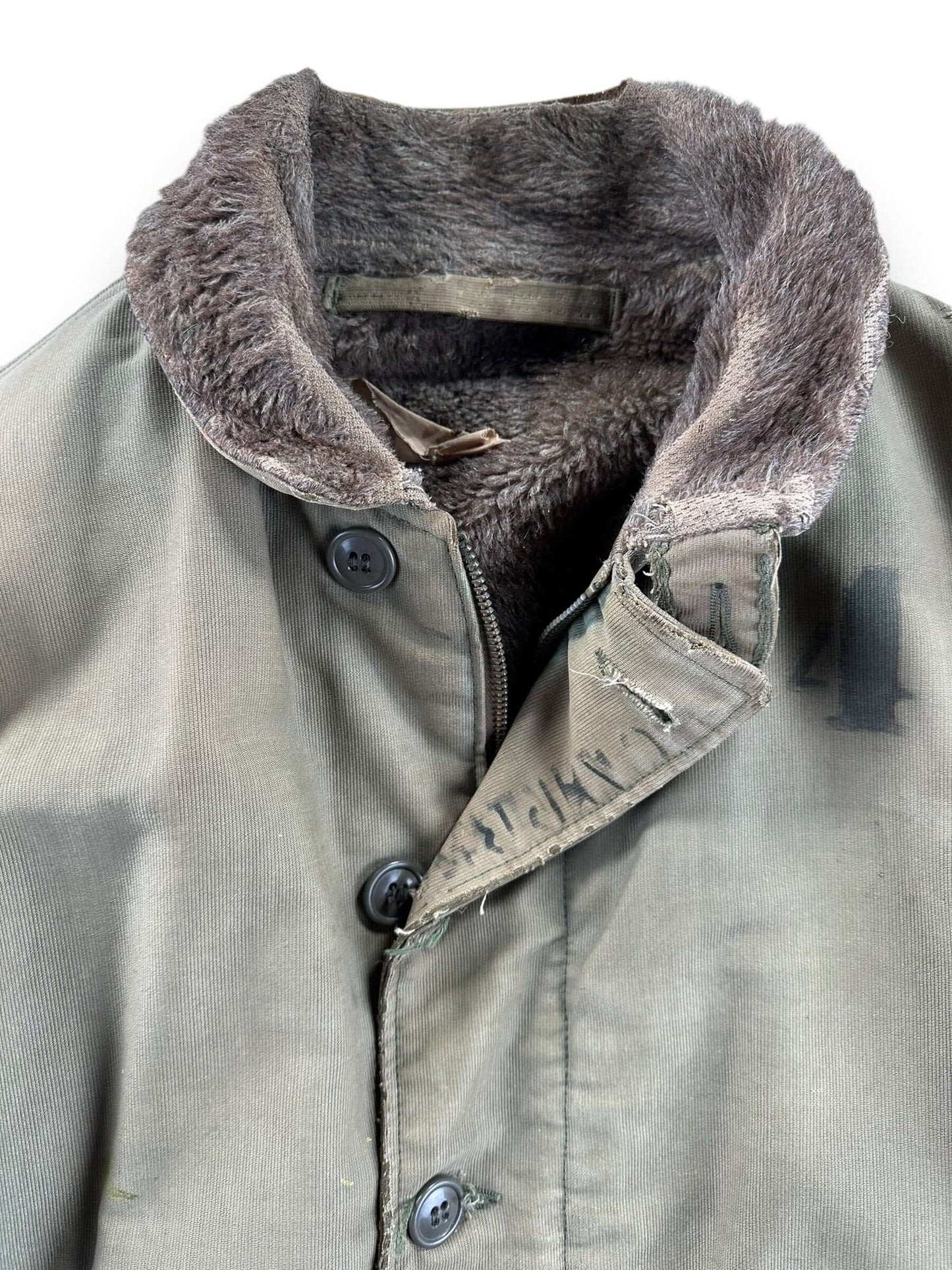 Collar View and Stencil on Vintage USN 44 N-1 Deck Jacket SZ 40