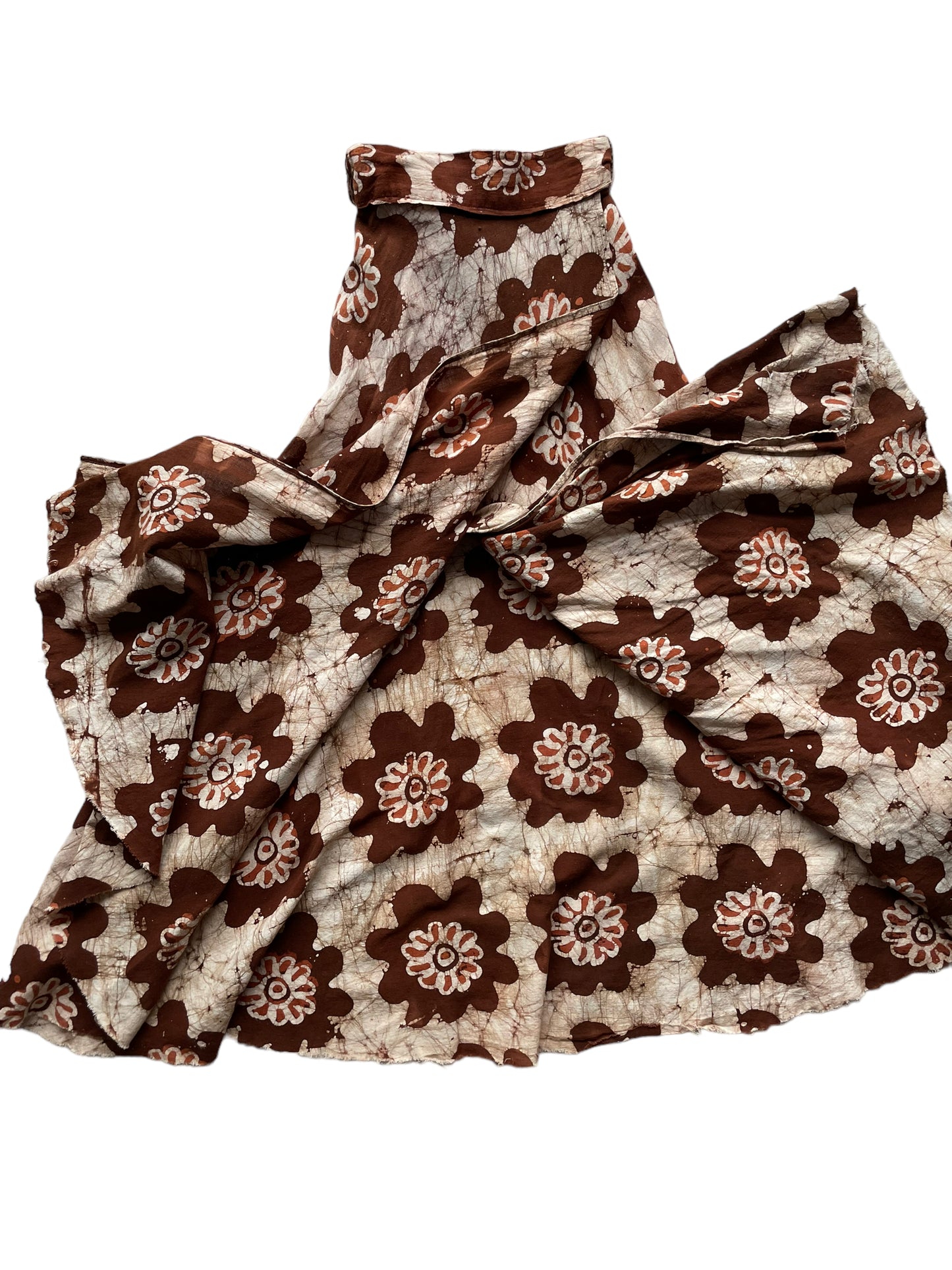 Front open view ofVintage 1970s Indian Cotton Batik Wrap Skirt