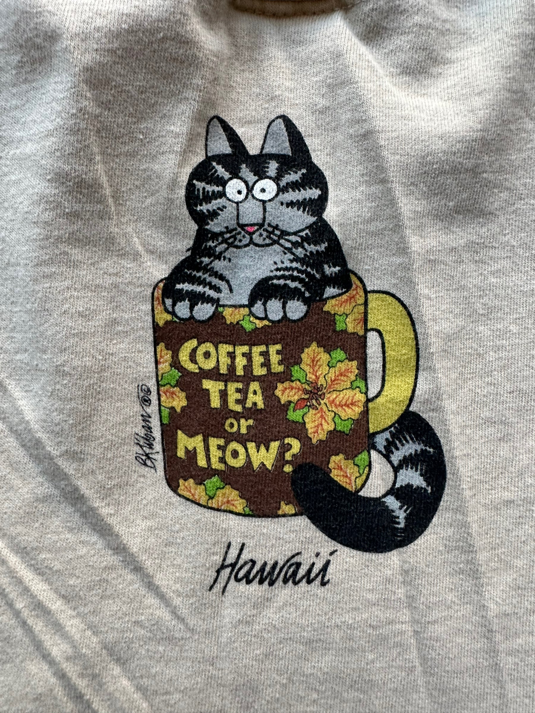 Back graphic on Vintage B. Kliban "Coffee Tea or Meow?" Tee SZ XL |  Vintage Cat Tee Seattle | Barn Owl Vintage
