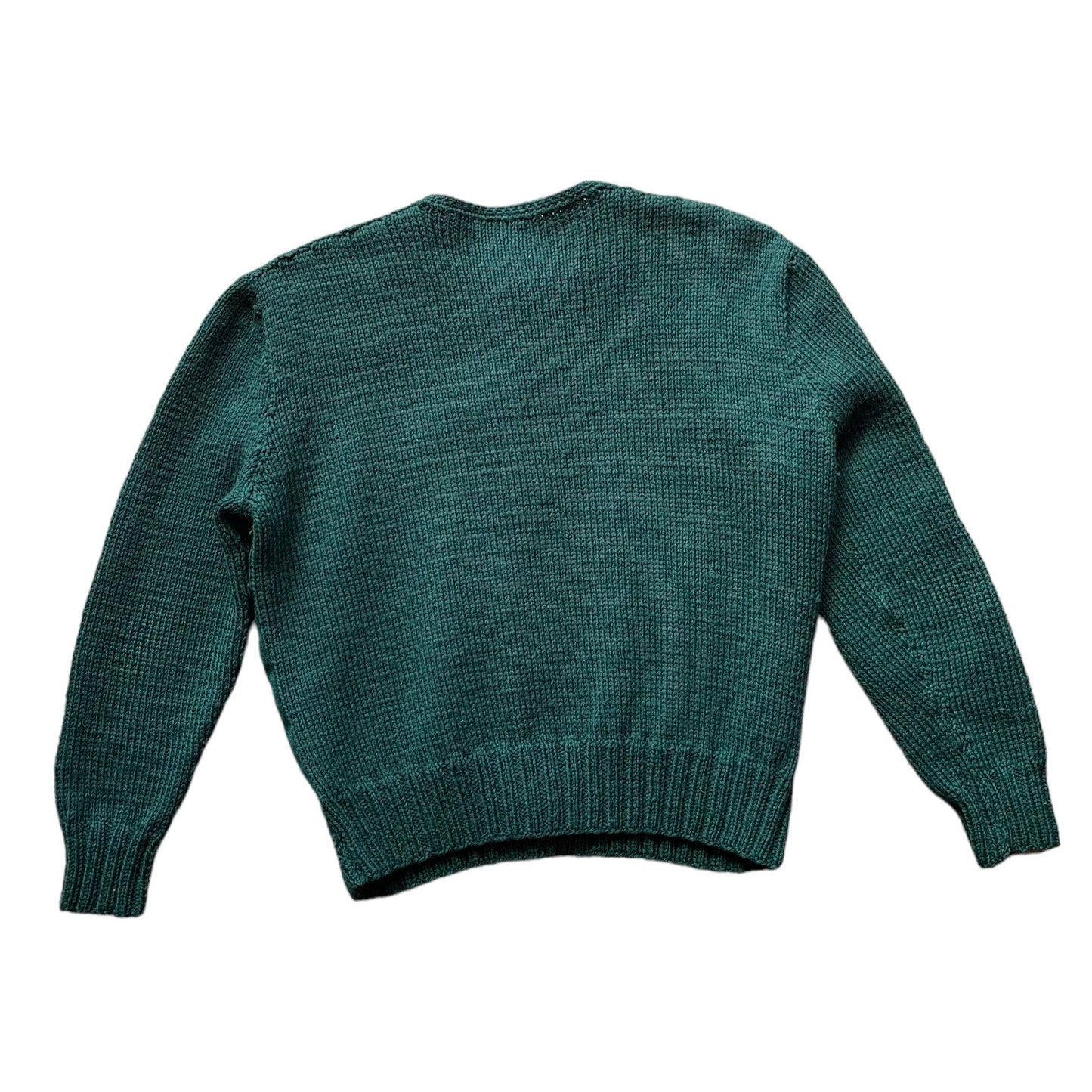 Full back view of Vintage 1940s Green Wool Embroidered Cardigan