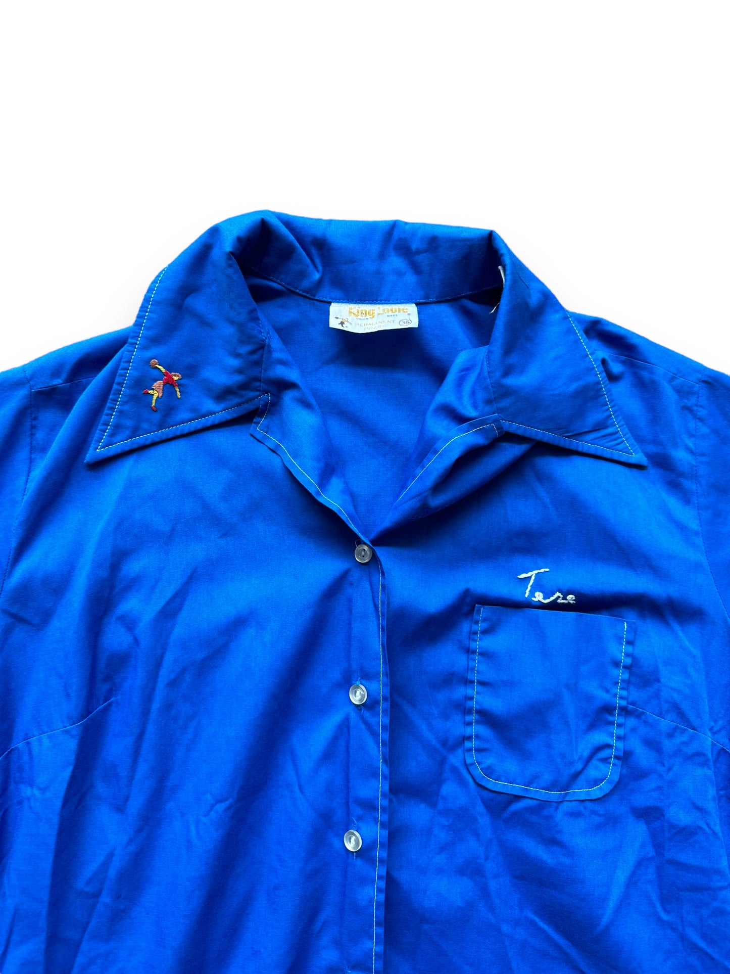 Collar of Vintage "Nelson's Coast to Coast" Chainstitched Bowling Shirt SZ S | Vintage Bowling Shirt Seattle | Barn Owl Vintage Seattle