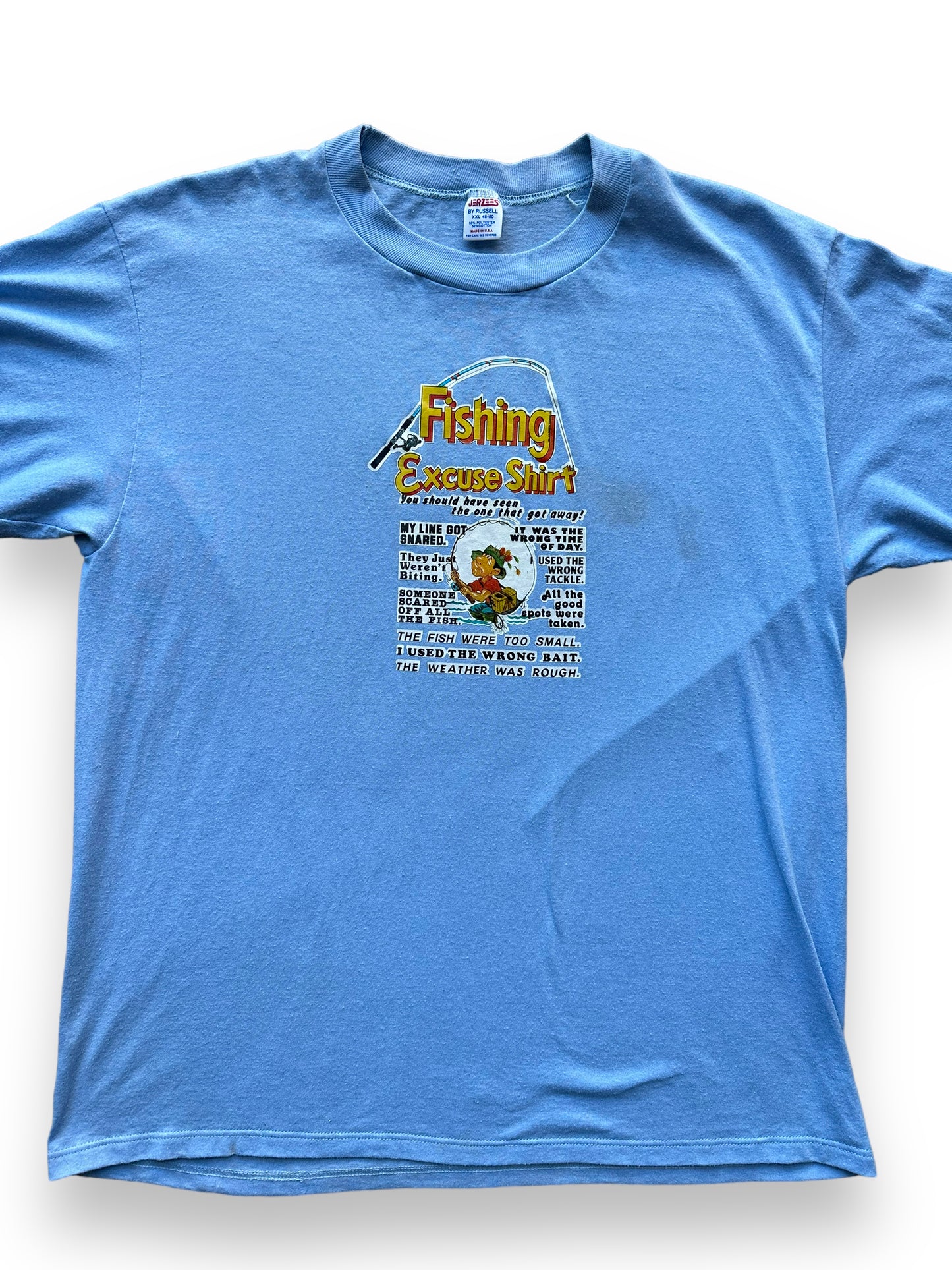 Front close up of Vintage "Fishing Excuse Shirt" Tee SZ XXL | Vintage Fishing Tee Seattle | Barn Owl Vintage