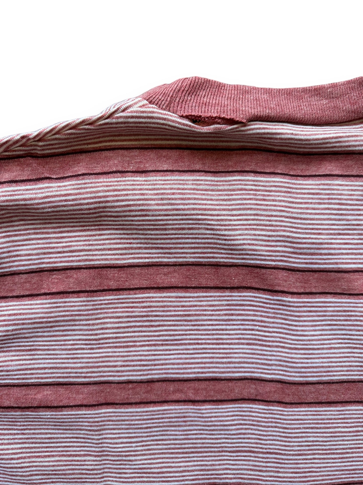 Small Hole on Neck of Vintage New Old Stock Sportswear Originals Striped Tee SZ M | Vintage Striped Shirts Seattle | Barn Owl Vintage Tees Seattle