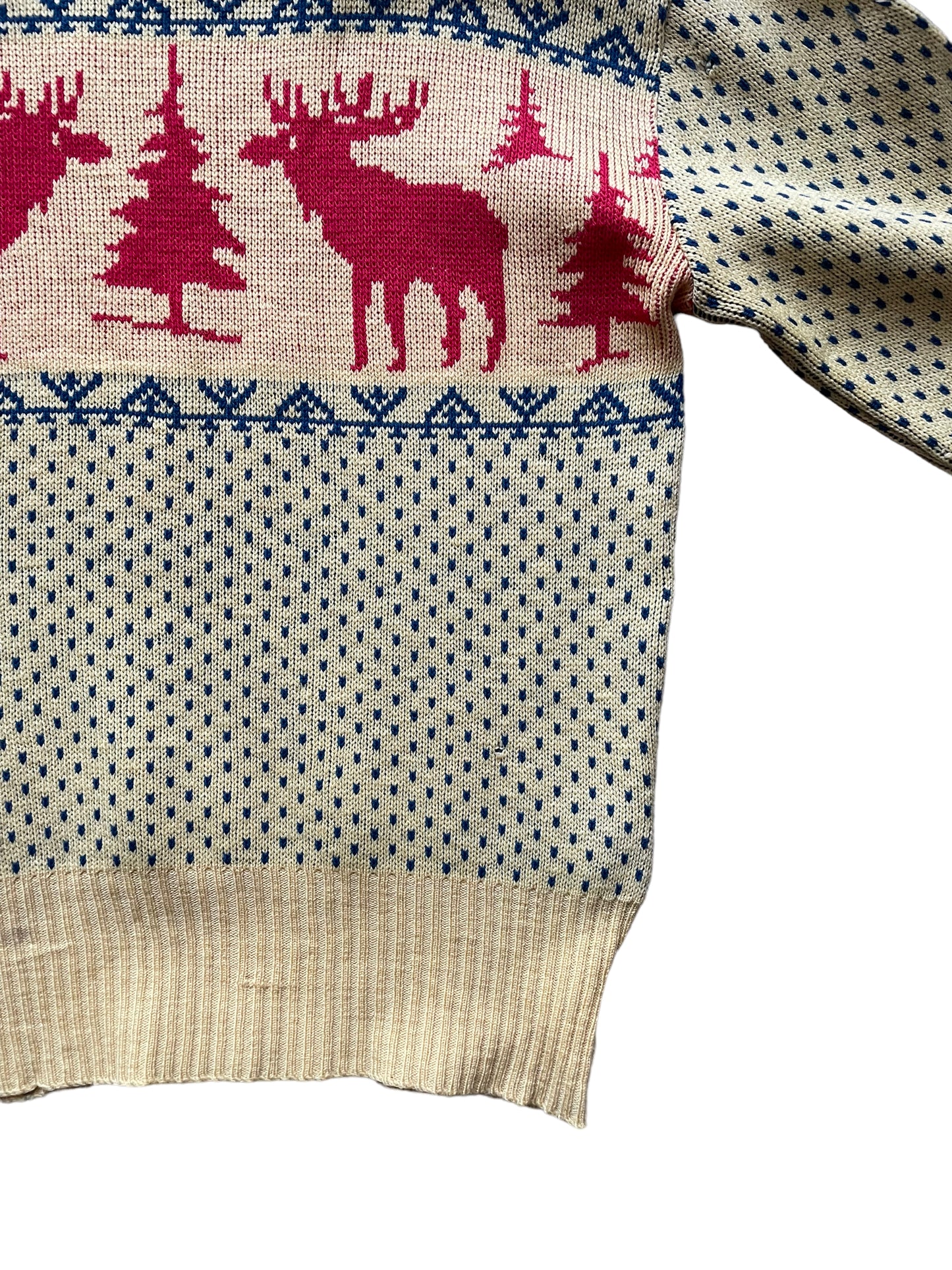 Right lower back view of Vintage 1940s Black Bros Ski Sweater