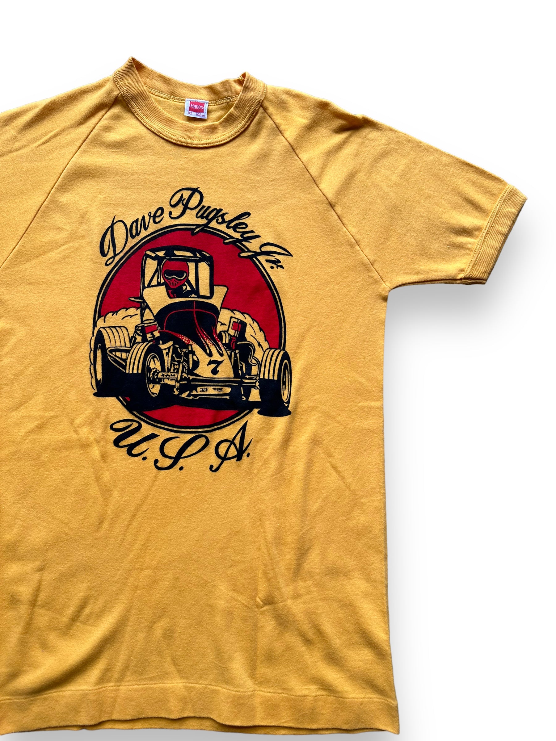 Front left of Vintage Dave Pugsley Jr Racer Tee SZ M |  Vintage Auto Tee Seattle | Barn Owl Vintage