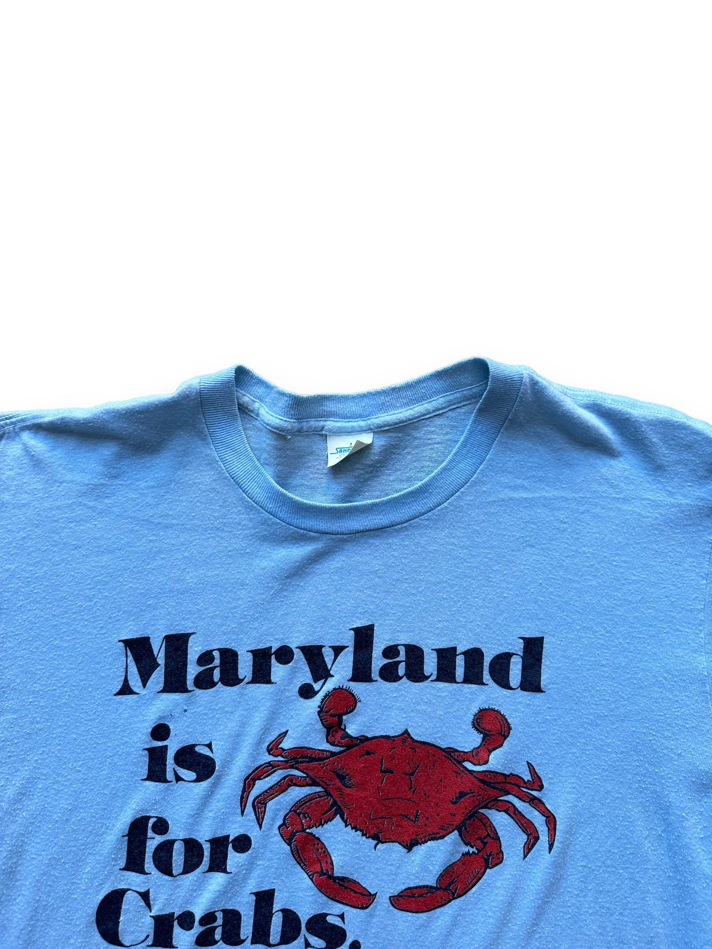 Collar of Vintage "Maryland is for Crabs" Tee SZ L | Vintage Fishing Tee Seattle | Barn Owl Vintage