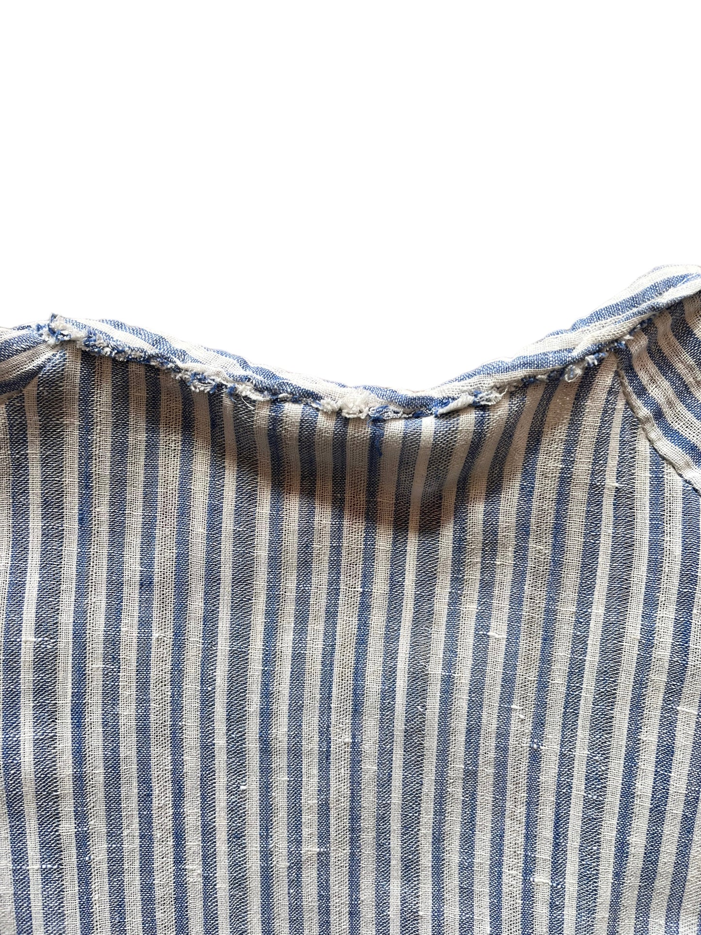 Frayed seam along the neck of Vintage 1970s Striped Kaftan by Beach Things