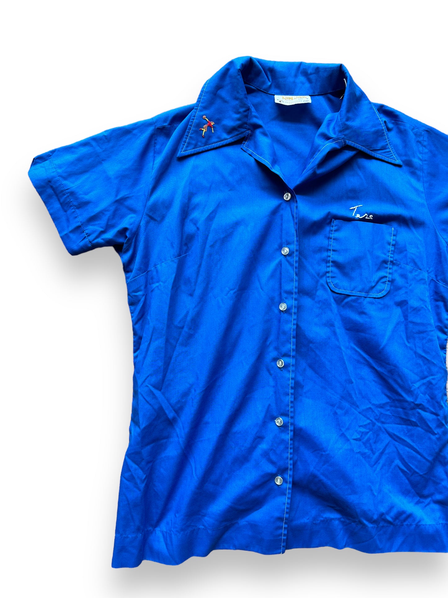 Front right of Vintage "Nelson's Coast to Coast" Chainstitched Bowling Shirt SZ S | Vintage Bowling Shirt Seattle | Barn Owl Vintage Seattle