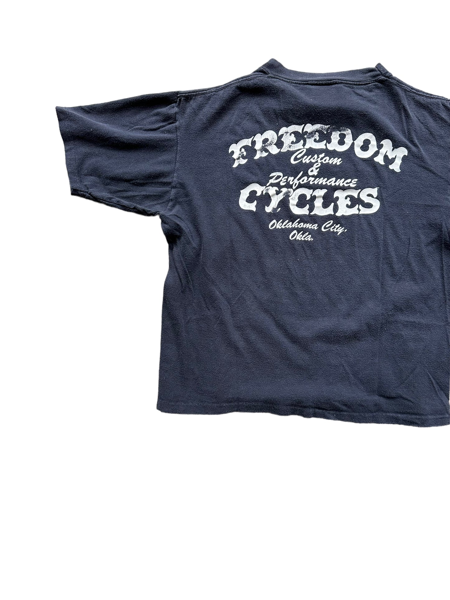 Back left of Vintage 1980's Oklahoma City Harley Davidson Boxy Tee SZ L | Vintage Harley Tee | Barn Owl Vintage Seattle