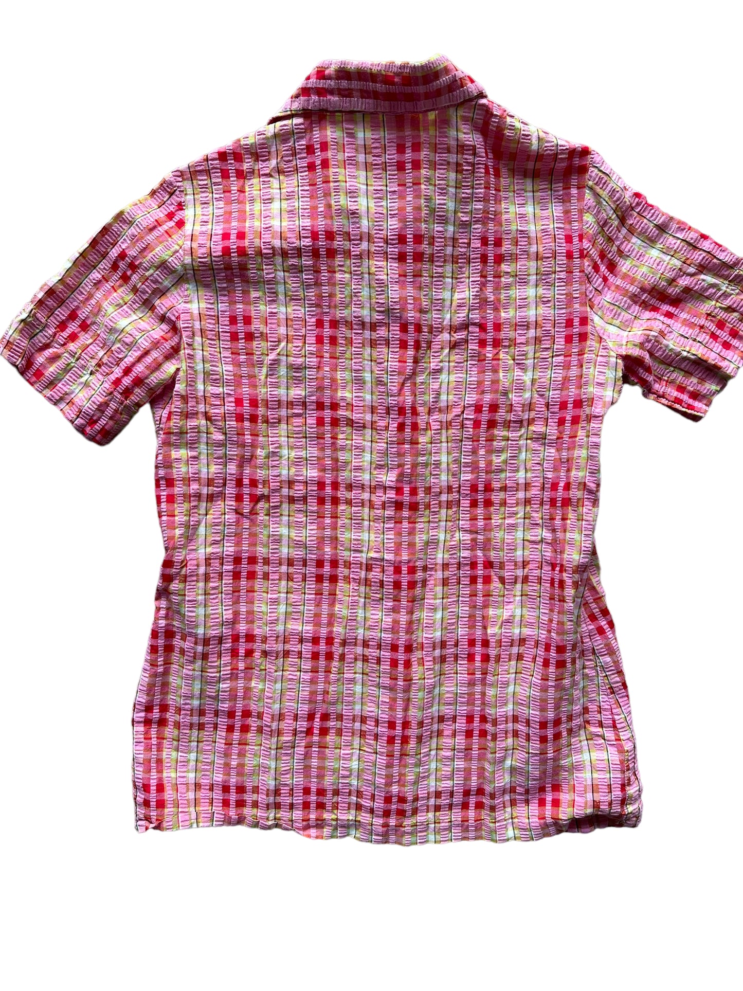 Full back view Vintage 1950s Seersucker Plaid Button Up Top | Vintage Summer Tops | Barn Owl Seattle