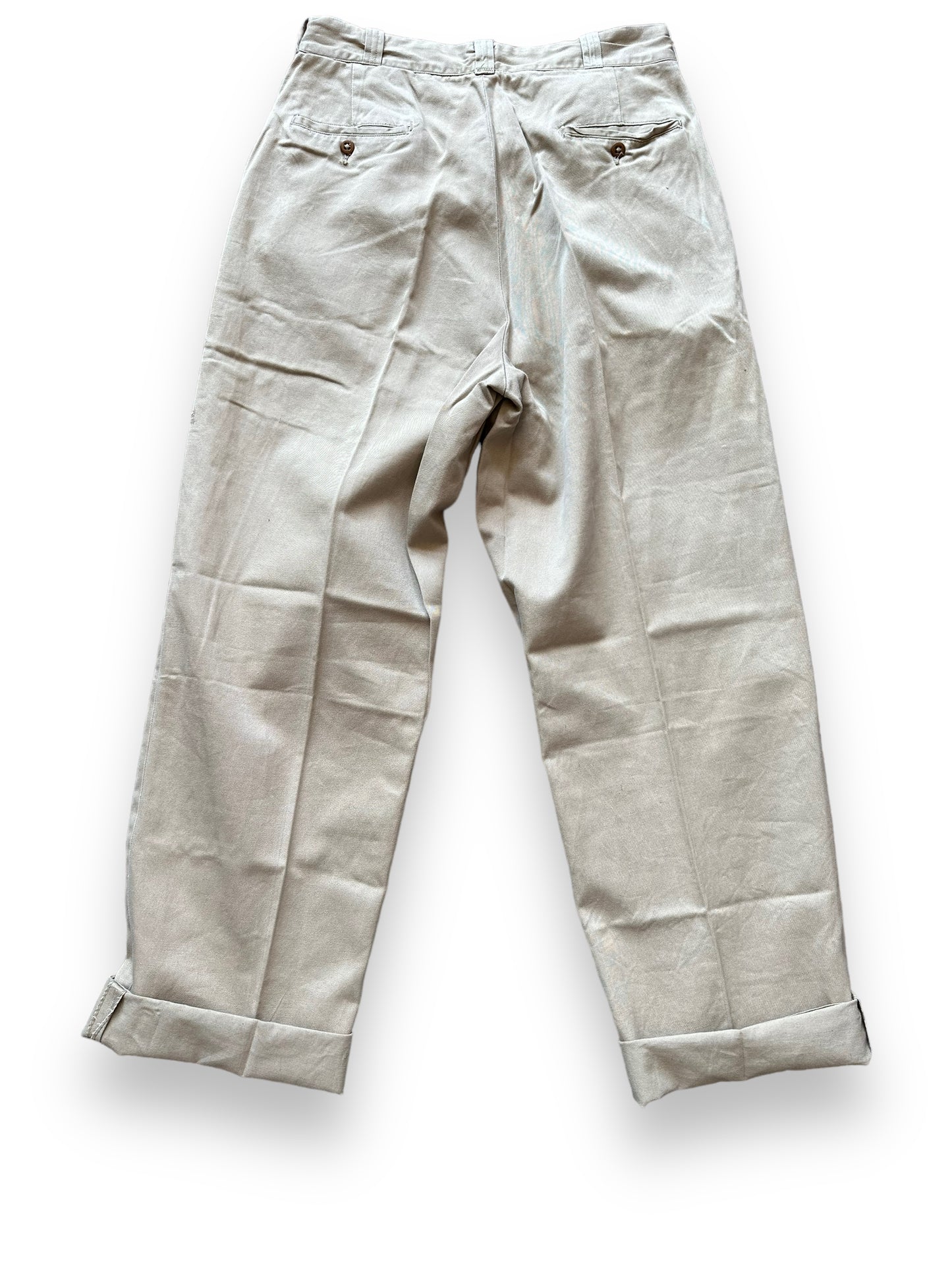 Rear View of Vintage 1955 Military Twill Trousers W31 | Barn Owl Vintage Seattle | Vintage Military Chinos Seattle
